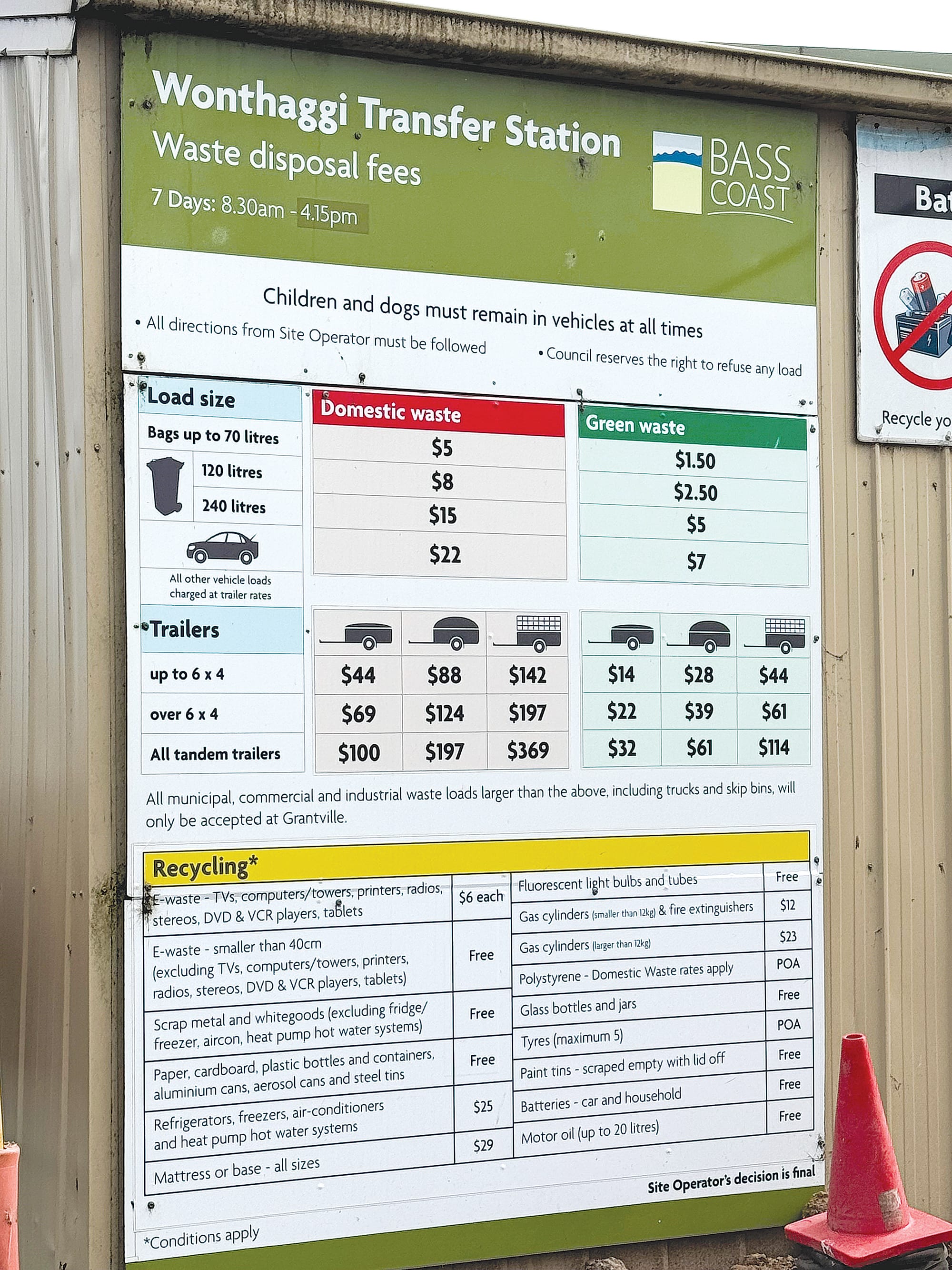 Goodbye to the old fees at Wonthaggi Transfer Station, as new fees start today. 
