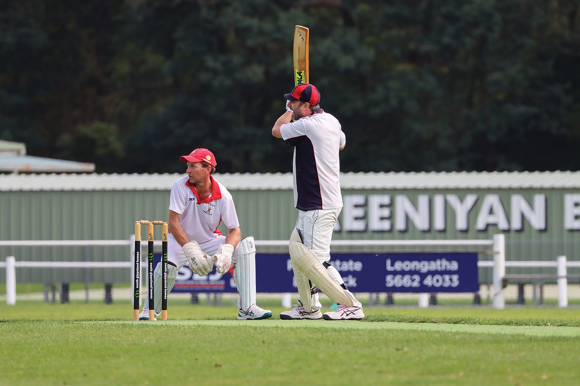 MDU batsman Steve Arnup and Glen Alvie keeper Andrew Dakin watch the ball’s progress during the sides’ A2 clash. A61_0924