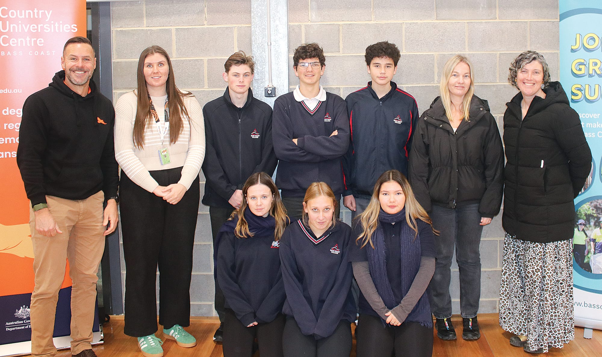 Rhett McLennan, Molly Bloch, Logan Shepherd, Joe Brusamarello, Taj Babb, Nicole Milner, Sarah Lawless, Sian Hursey, Ella Riley-Parrott and Jayan Andrighetto at the Speed Career Conversations Event, held at Bass Coast College’s senior campus in Wonthaggi. W09_3125