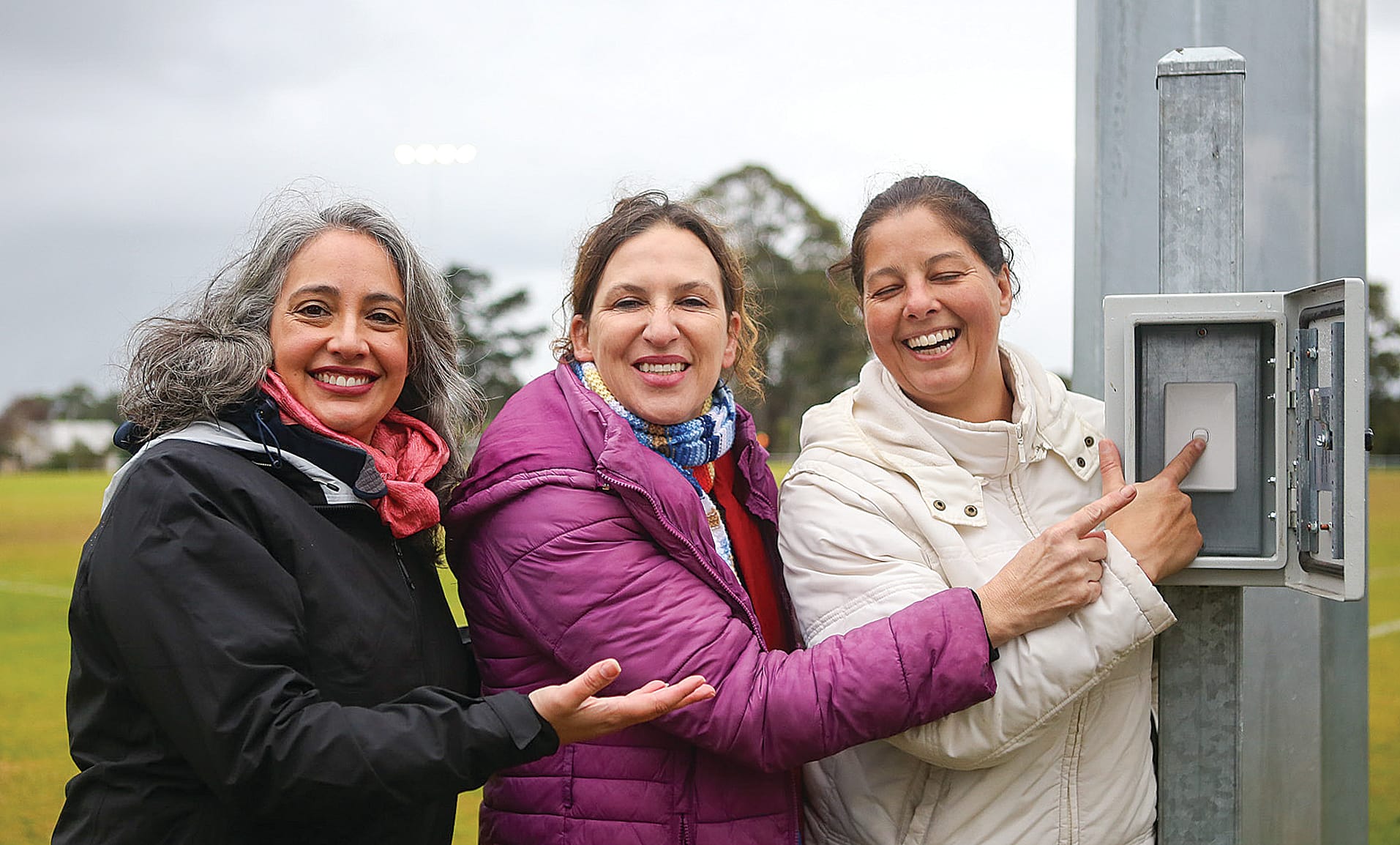 Jordan Crugnale MP, Wonthaggi United Soccer Club president Marion Bals and Bass Coast Councillor Leticia Laing officially opened the new pavilion at Wonthaggi Recreation Reserve.