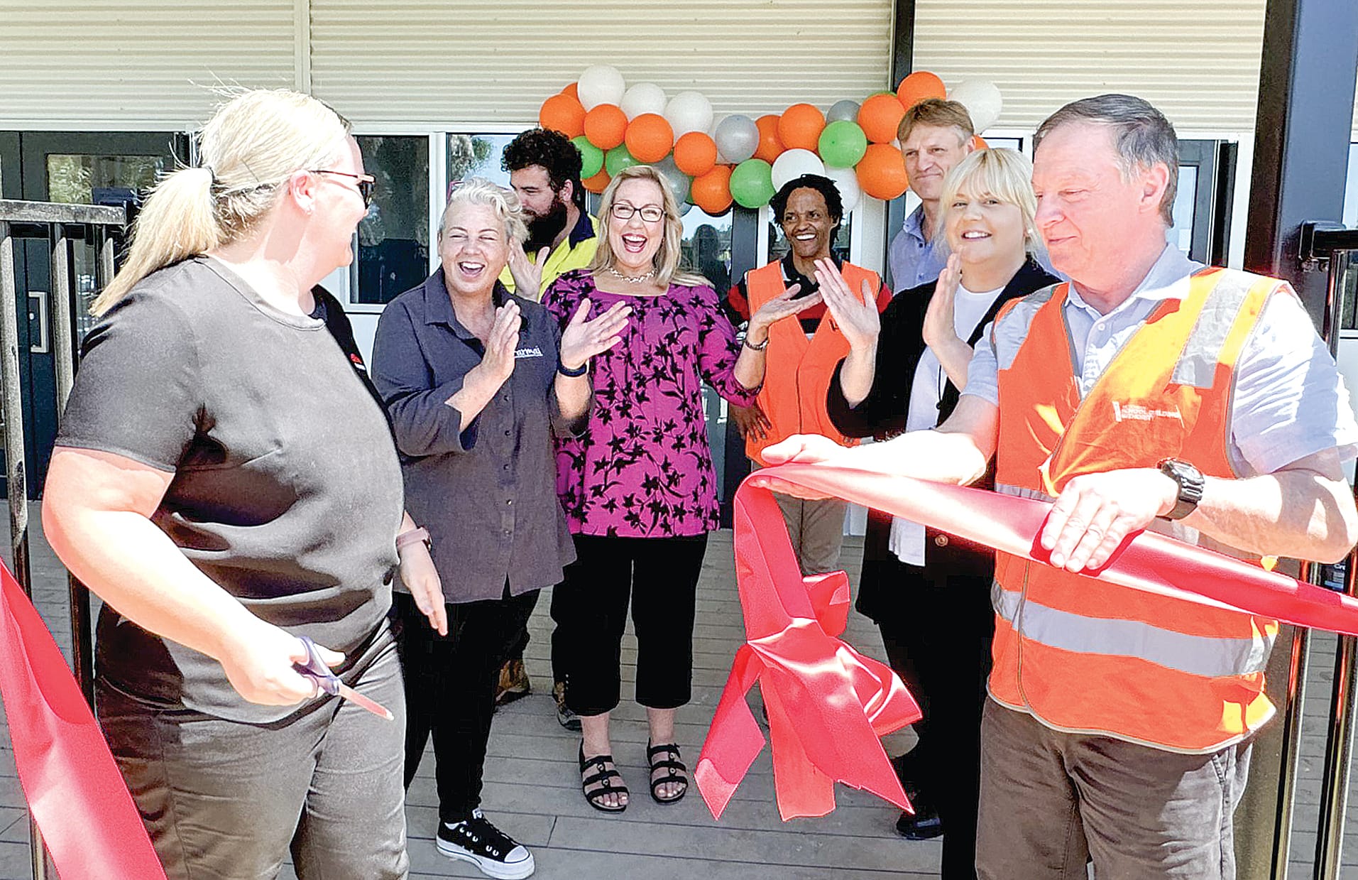 Cheering and clapping followed the cutting of the ribbon at the opening of the brand new Karmai Kinder for Korumburra. ob04_0524