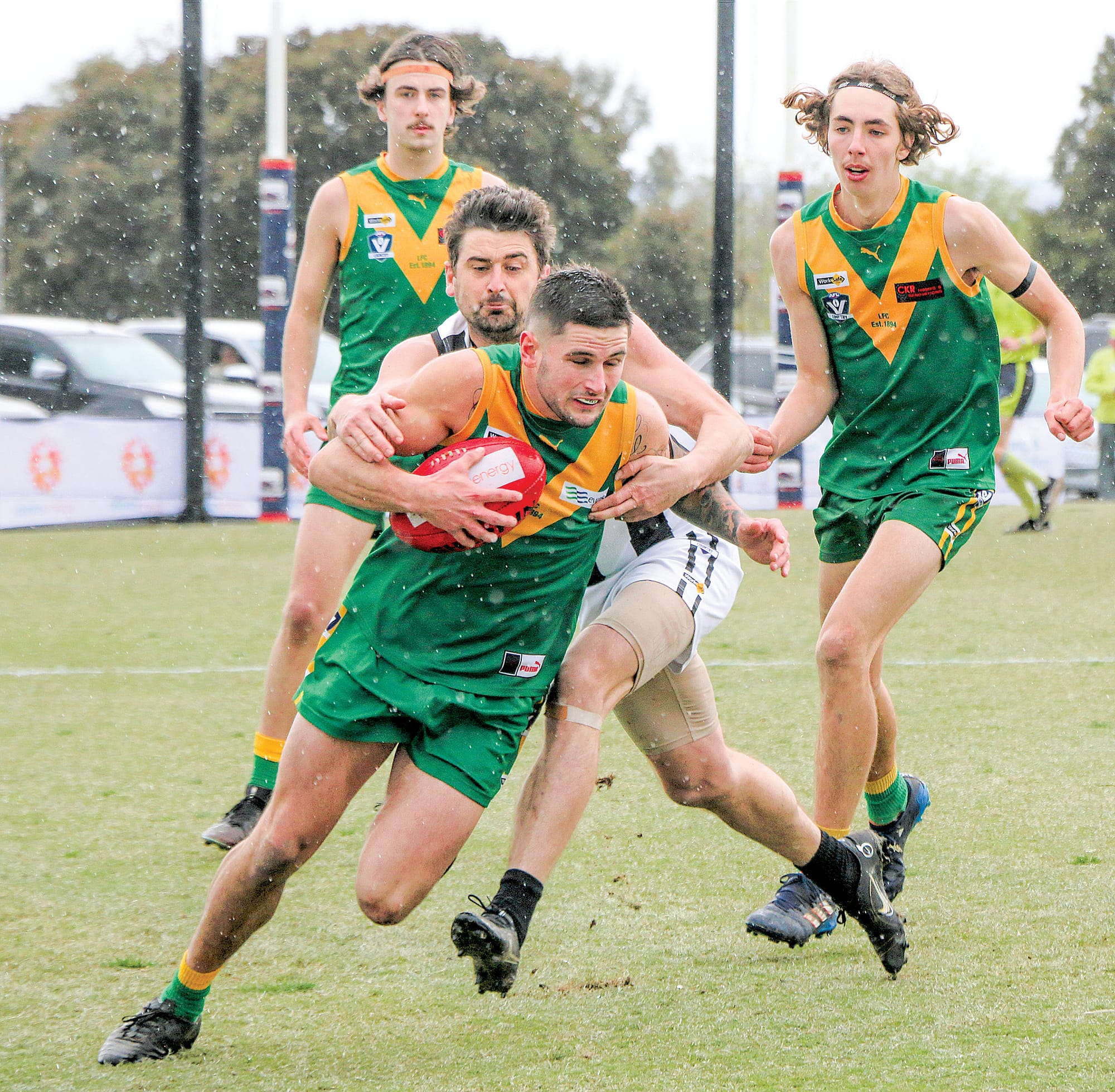 Tallin Brill cuts loose for the Leongatha Reserves in their premiership victory over Sale