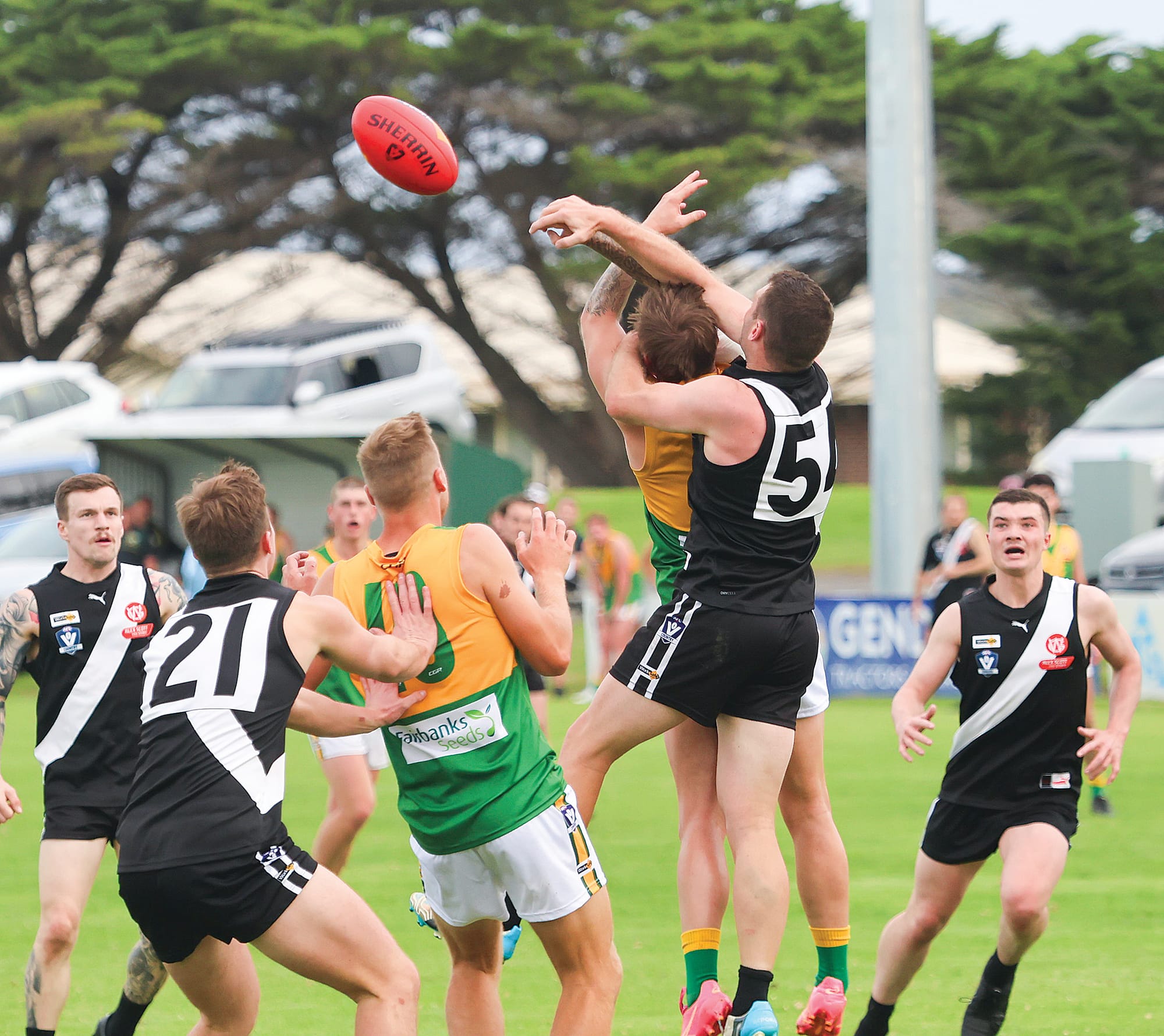 Dalyston ruckman Mitch Hallahan gets the ball moving his team’s way in a see-sawing last quarter against Garfield on Saturday.