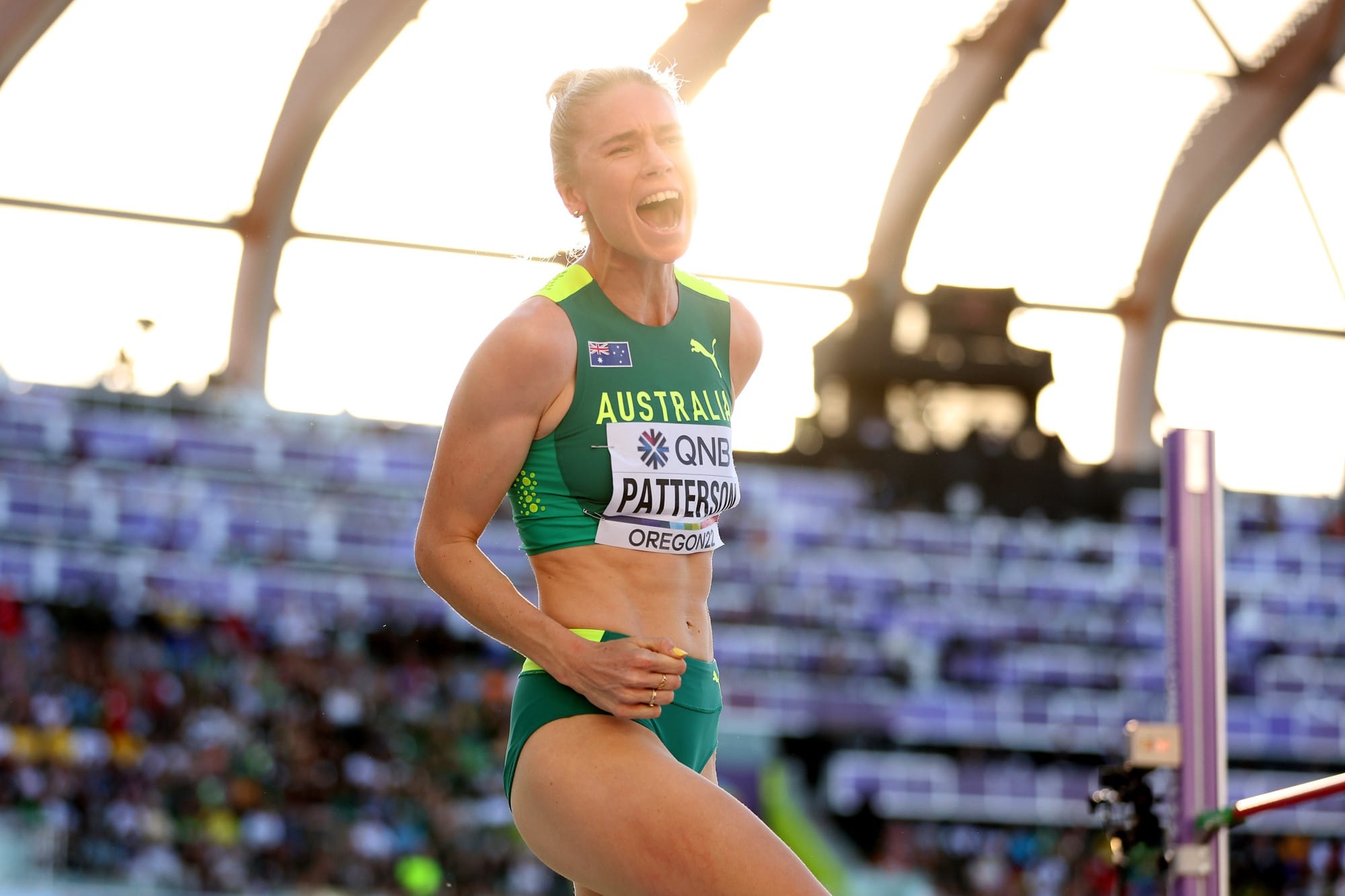 Eleanor Patterson celebrates on route to becoming World High Jump Champion, Photo: The Age. 