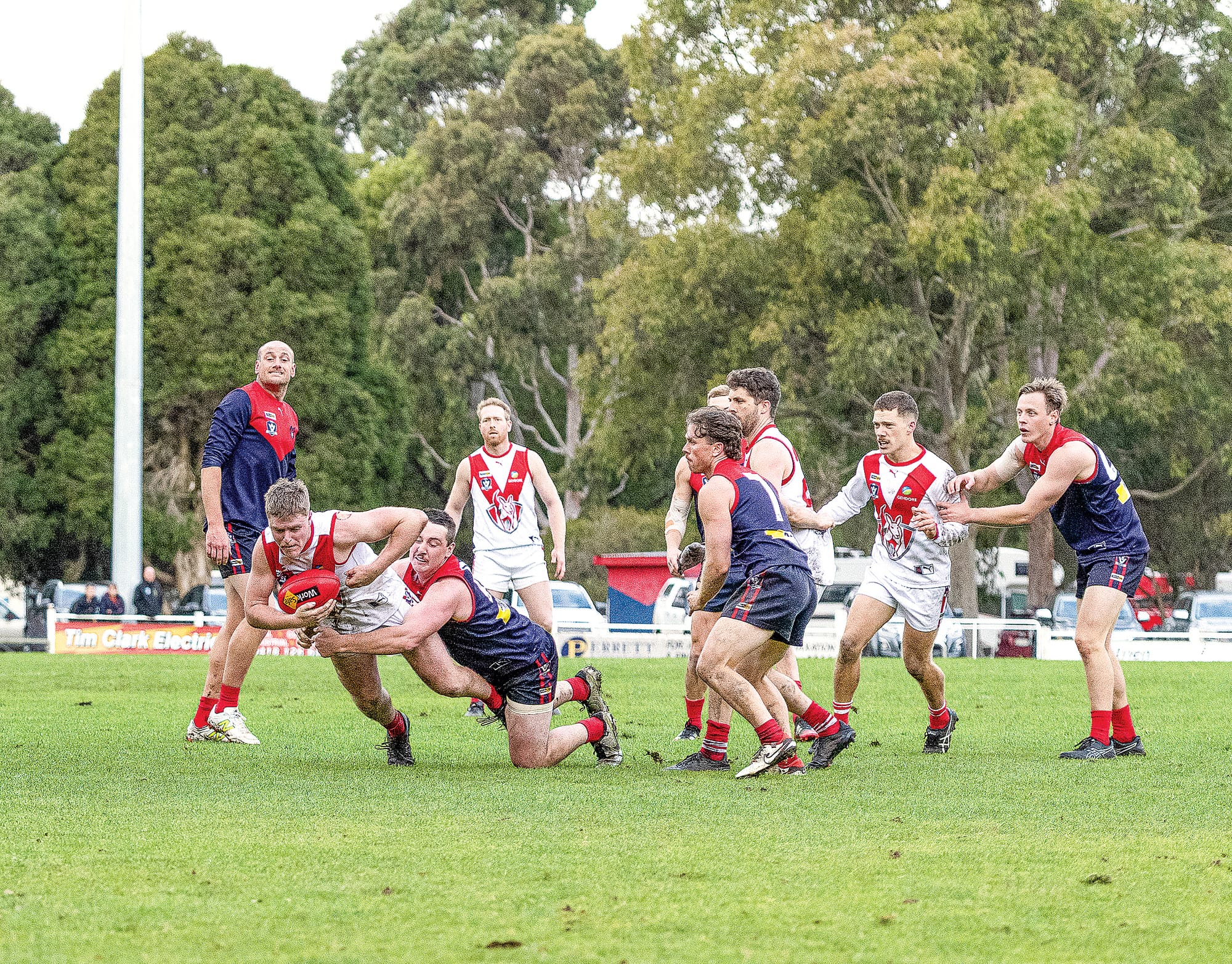 Kairon Dorling takes a tackle. Photo: Bec Casey Sports Photography.