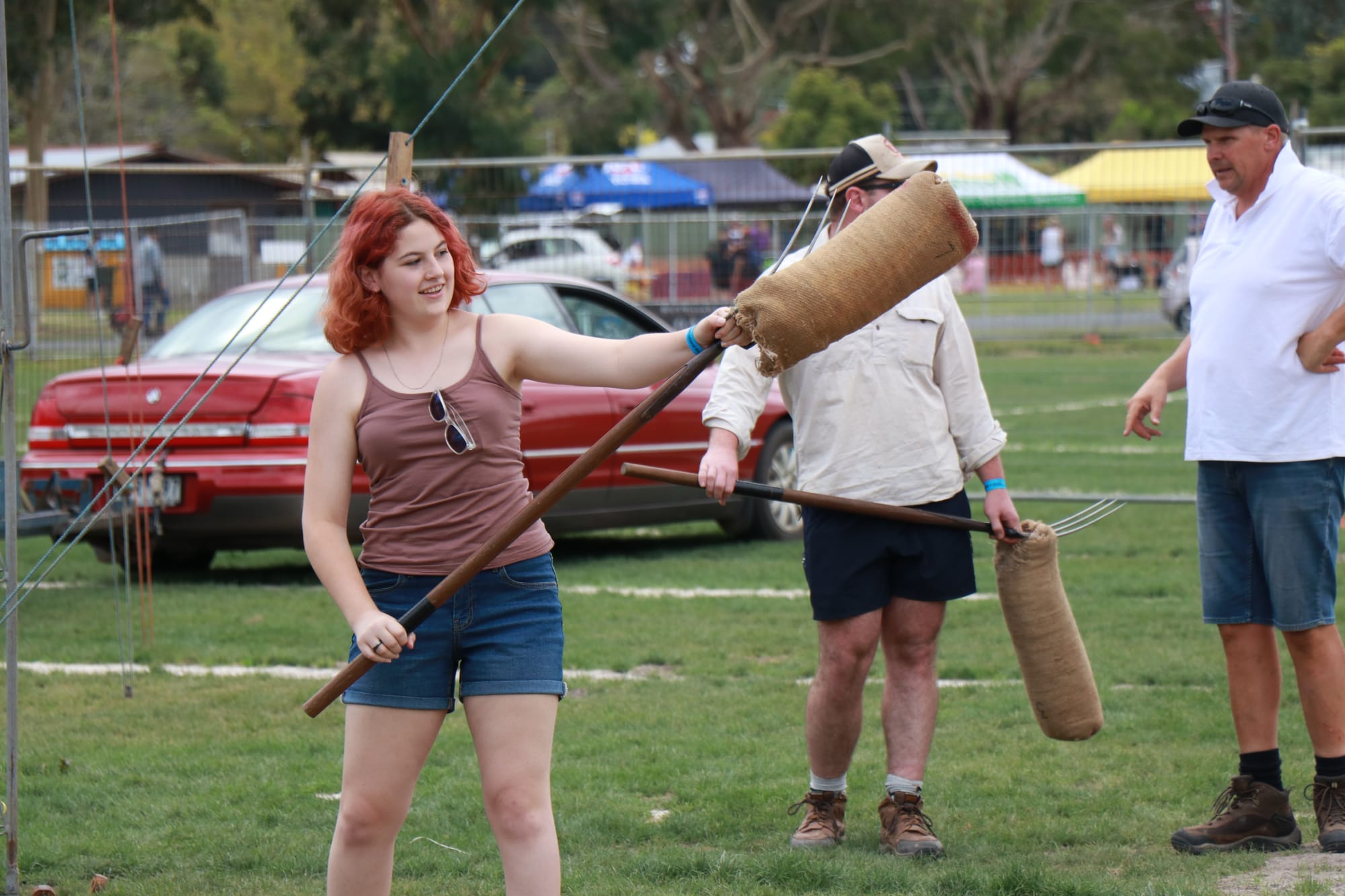 The Steaf Tossing contest at the Foster Show was in high competition at the grandstand with heights exceeding eight metres