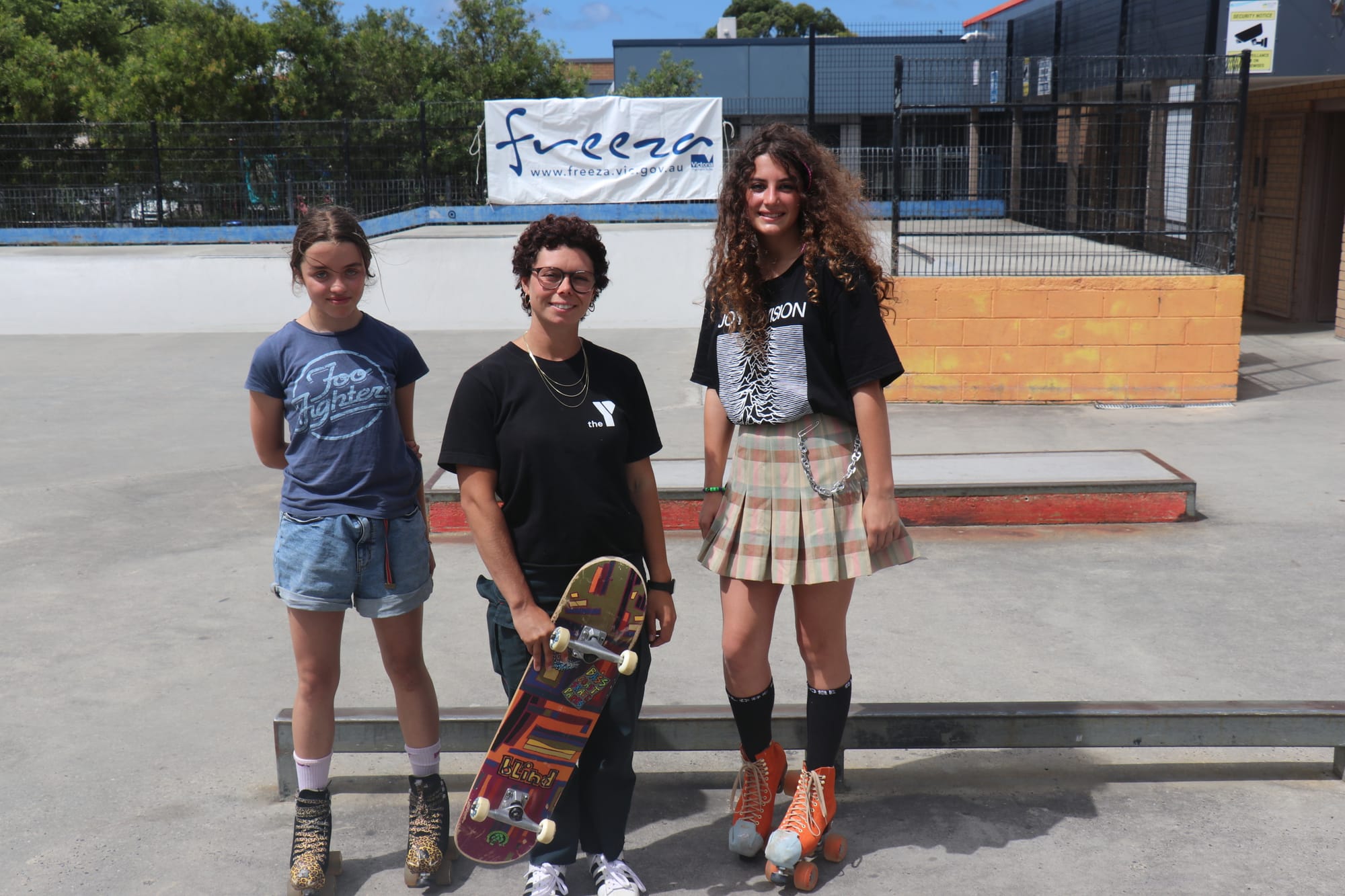 Amelie, and Polly with Skate Park Coordinator for Bass Coast, Jerrie Liberaty. 