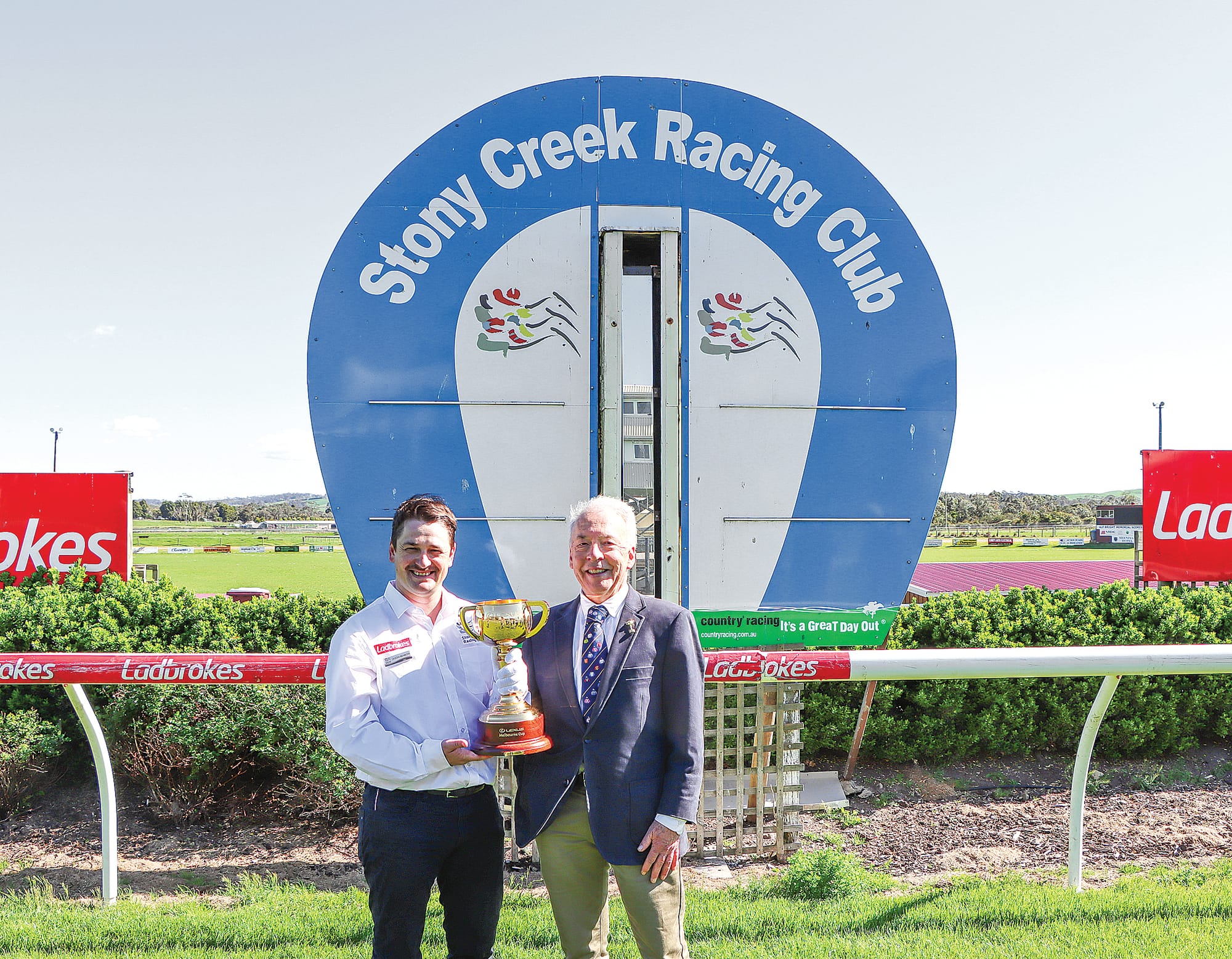 Stony Creek Racing Club CEO Jason Benbow with Andrew Lemon, who is an expert on Melbourne Cup history.