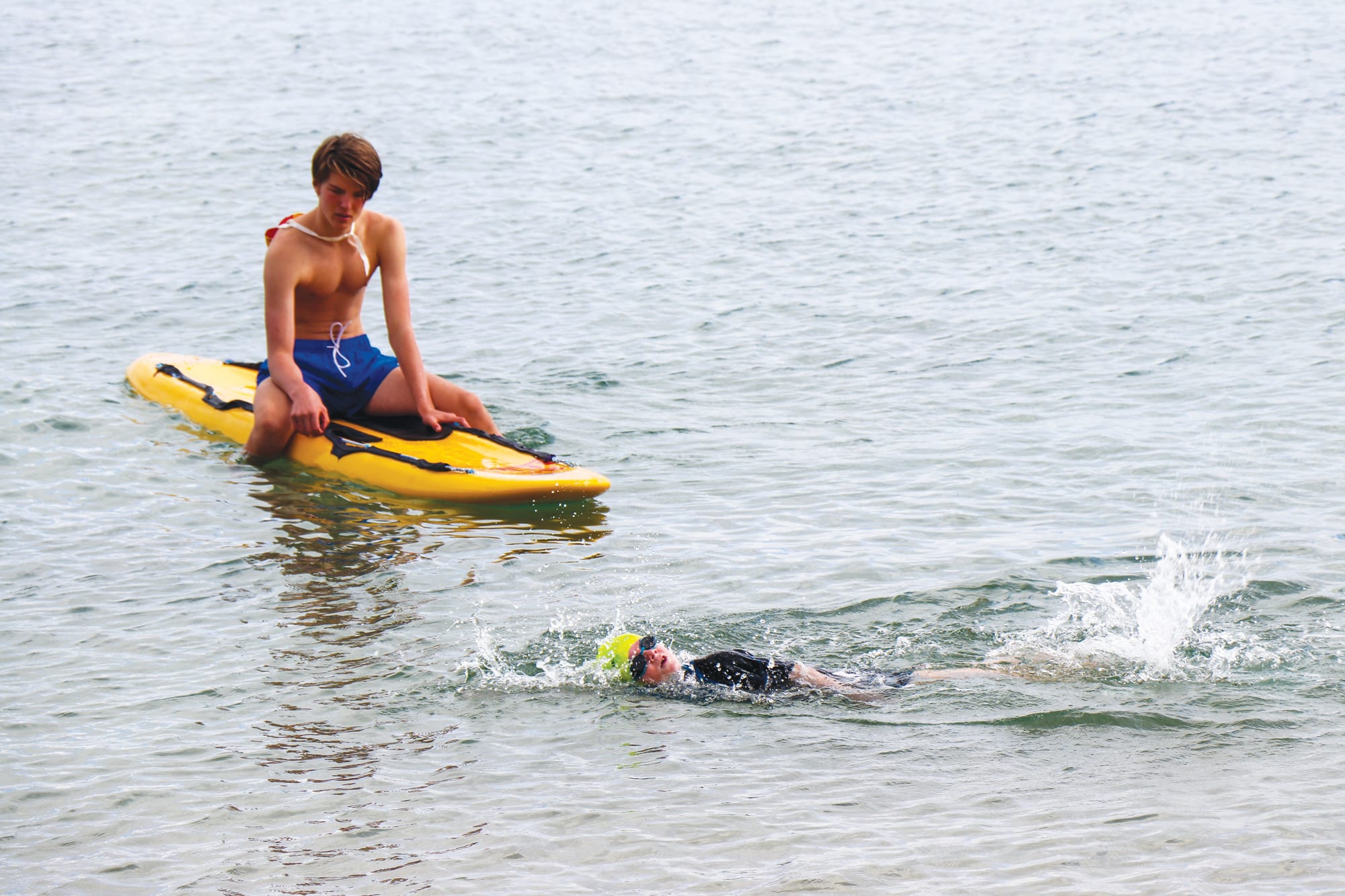 The 7-year-olds were the first to enter the water at the Little Penguin Dash for the junior beach biathlon. Z14_0823