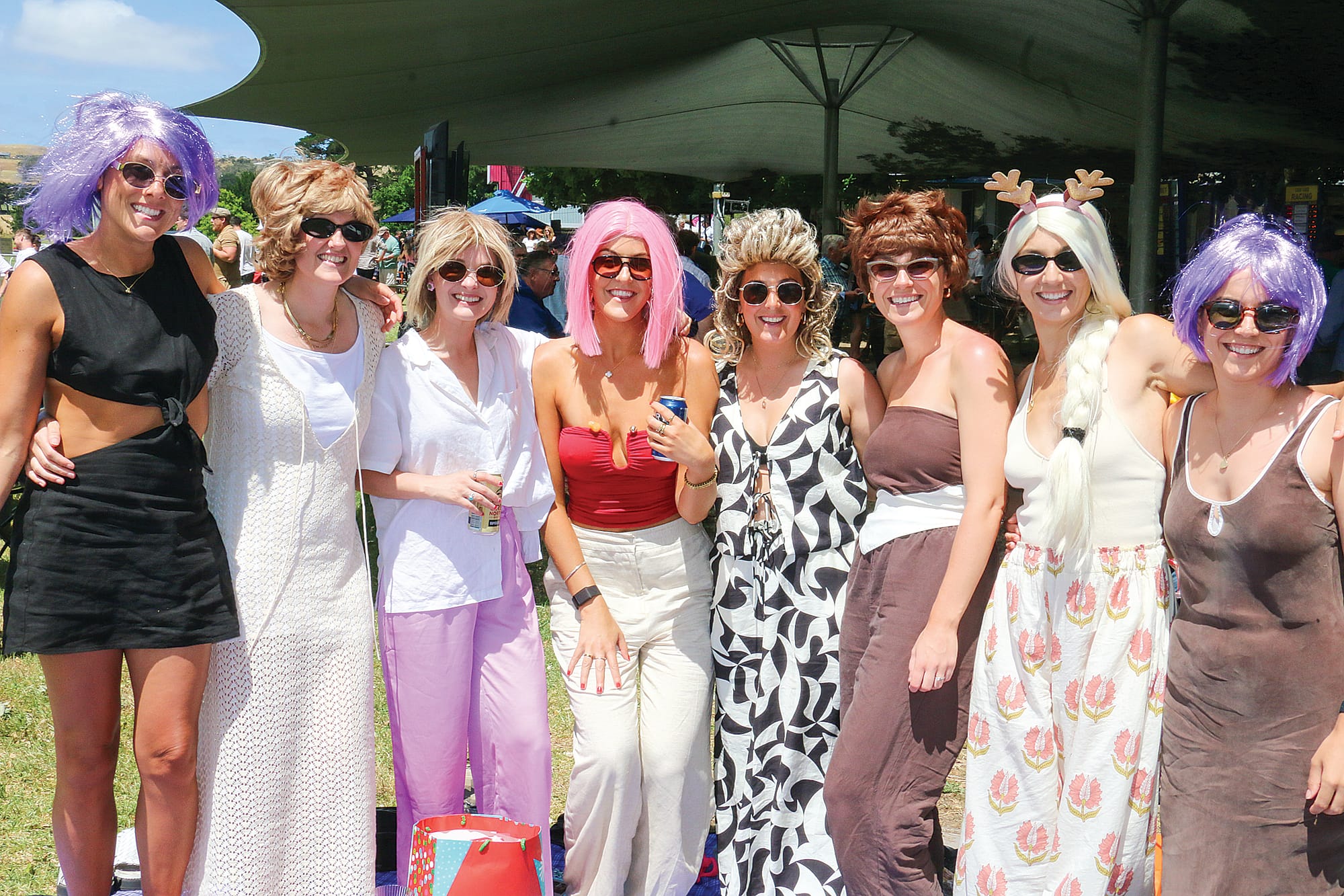 Ebony Dwyer, Ellie Cairns, Madeline Dunlop, Caitlin Vick, Tori Cleeland, Laura Ricardo, Dominique Wilson and Tori Passarin were preparing for the Christmas festivities at the Woolamai Races on Saturday. 