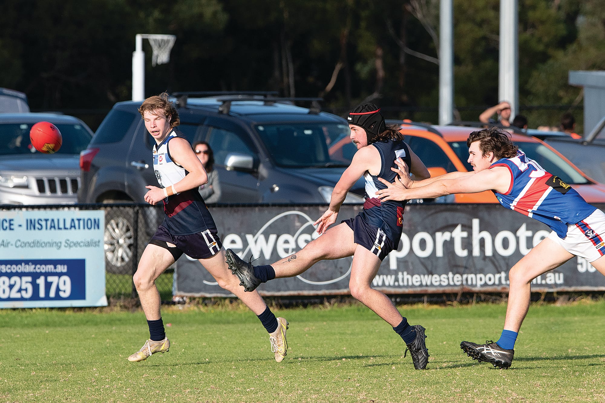 Kye Benson breaks away and kicks a goal for Kilcunda-Bass deep in the third quarter of the match against Bunyip.
