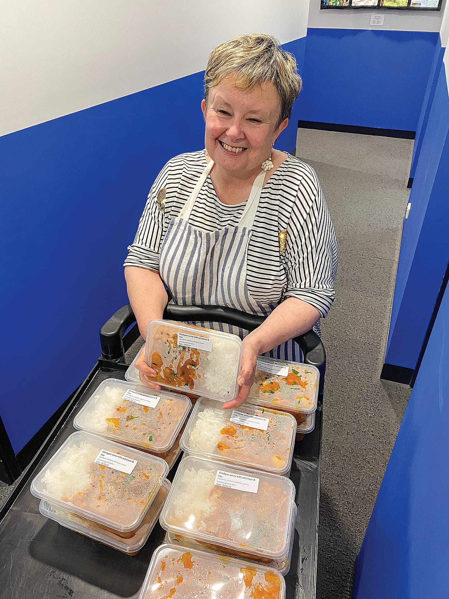 Volunteers at PICAL’s ‘Phil Dixon Pantry’ in Cowes regularly make prepared meals that are frozen to add to the emergency food offering. Here’s Karen with some of the 100 servings of food prepared last week.