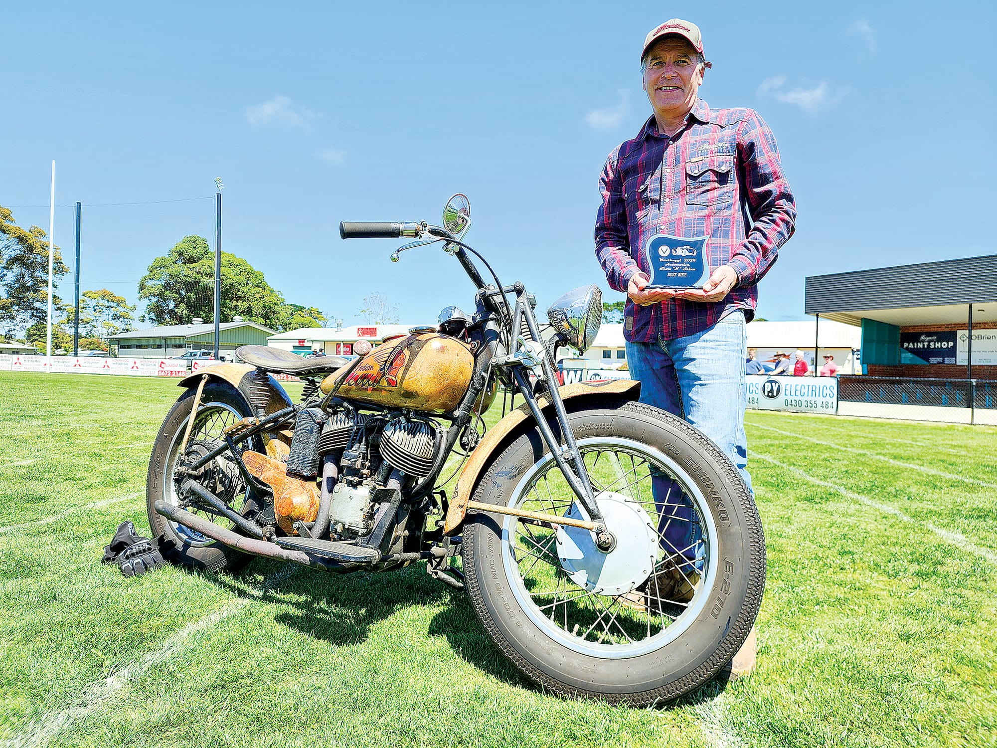 Wonthaggi’s Brendan Benetti claimed Best Bike in Show with his 1941 Indian 741 that was built from a set of engine cases.