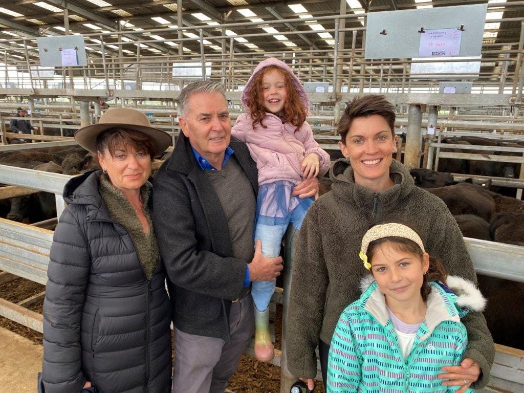Having a day out at the Leongatha VLE Saleyards are Chris Richardson, Bernie Rowell, with daughter and granddaughters Megan, Evie and Ruby Russell. The last time Megan was in the Sentinel-Times was back in 1982 when she featured on the front page as one of ‘the Rowell triplets’ with brother Adam and sister Cassandra.