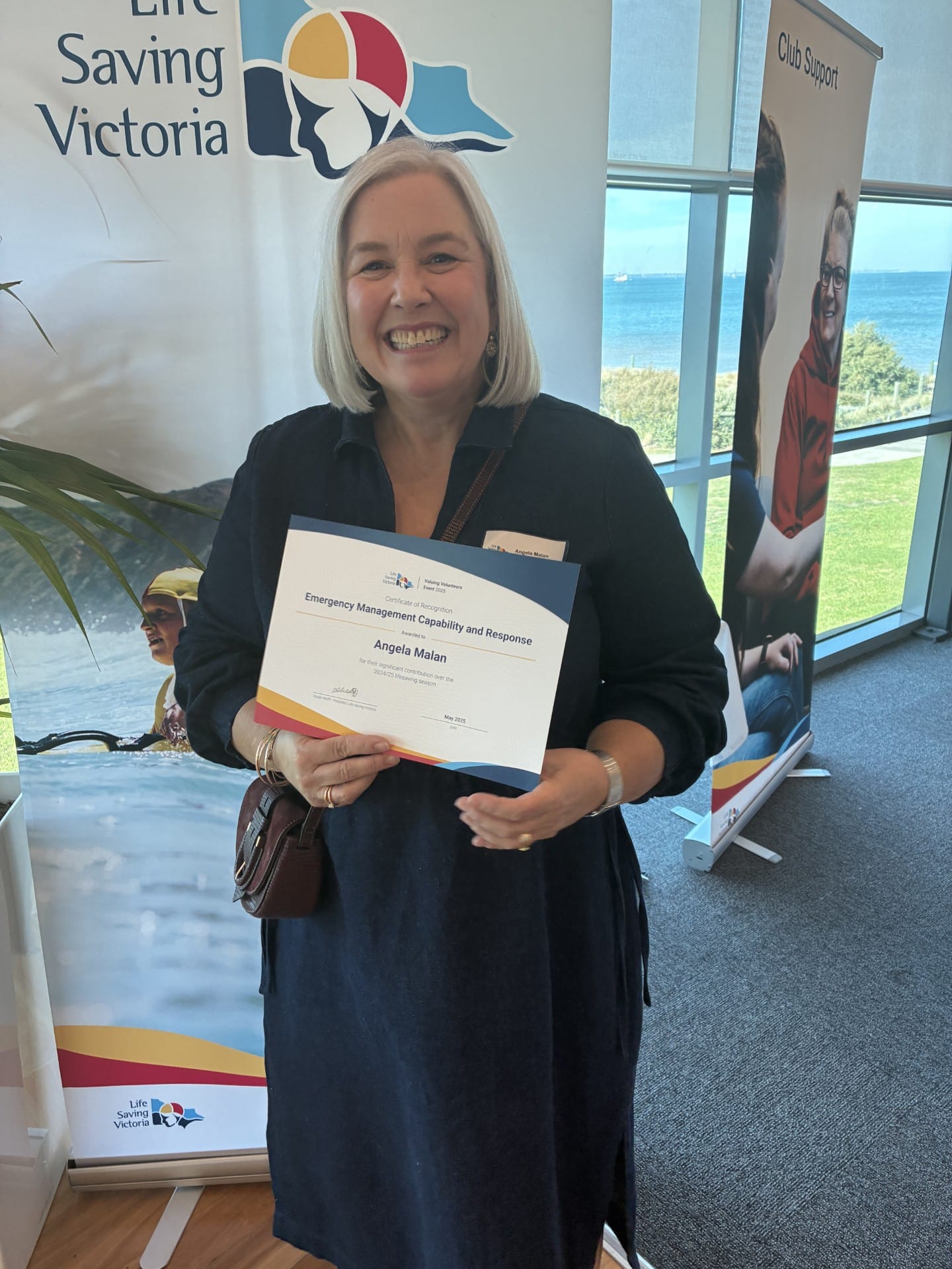 Lifesaver Angela Malan's 15 years of service to Inverloch Life Saving Club has been recognised today. 