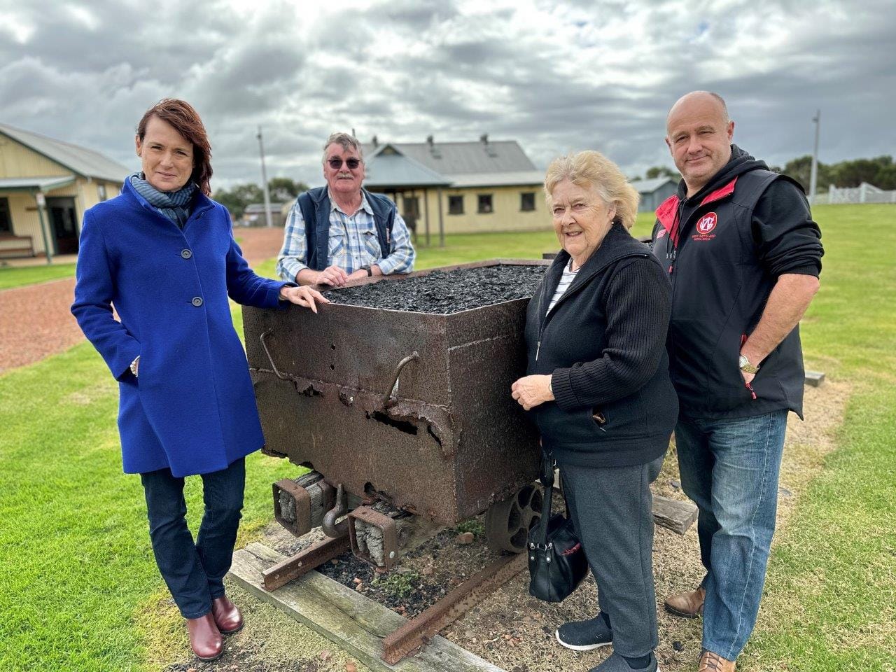 Eastern Victoria MLC Melina Bath visiting the State Coal Mine with Friends’ members Steve Harrop and Sheila Ormerod, and Cr Brett Tessari.