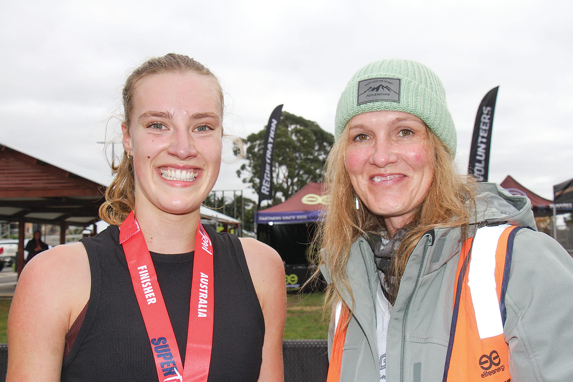Women’s 5km Southern Rail Trail Run winner Lily Marazzato from Yarram with Event Marshall Renee Quinlan. B80_2225
