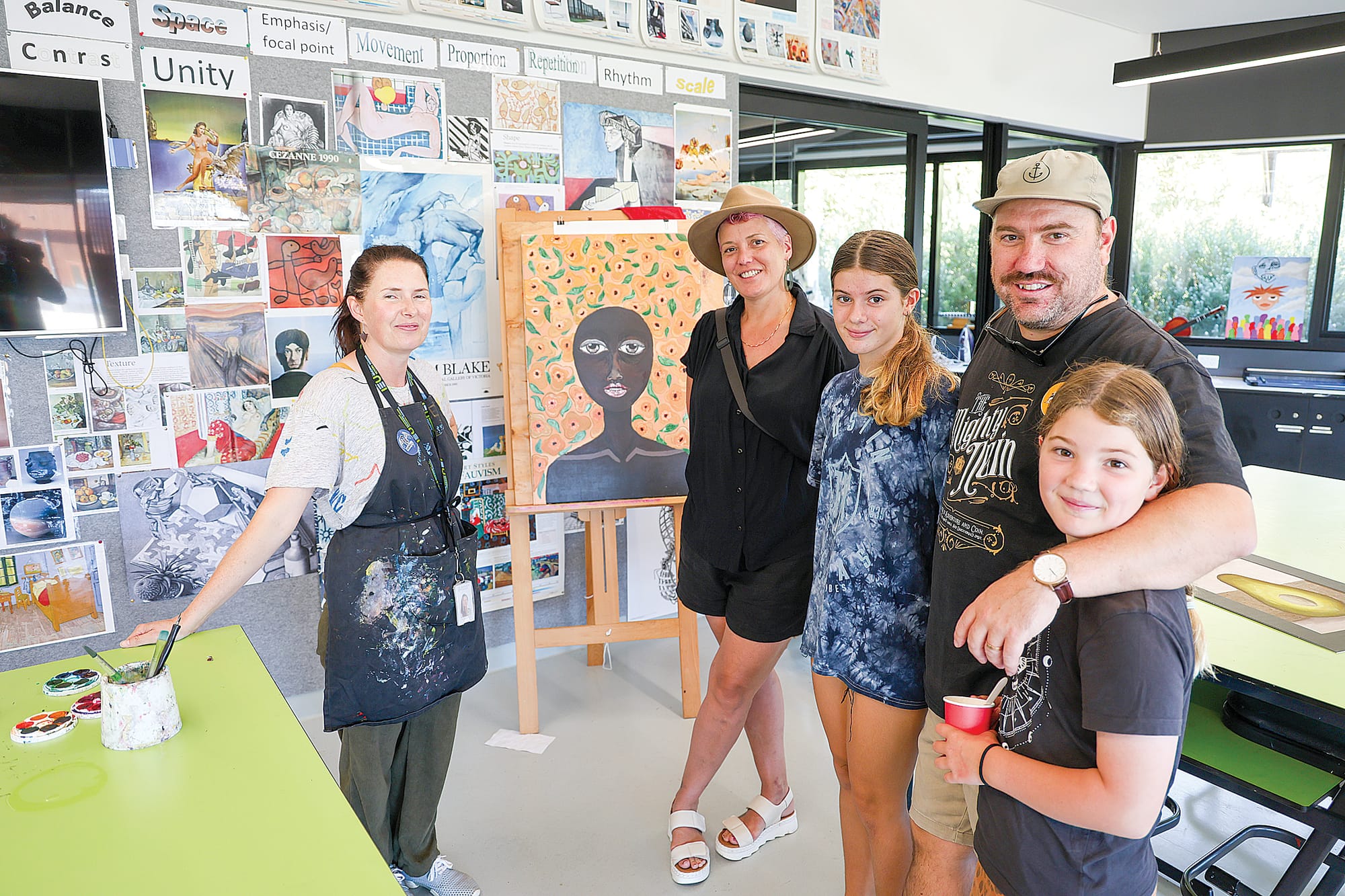 Art and photography teacher Rebecca Power chats with Newhaven College open day visitors, the Hanley family of Anna, Greta, Nick and Evelyn.