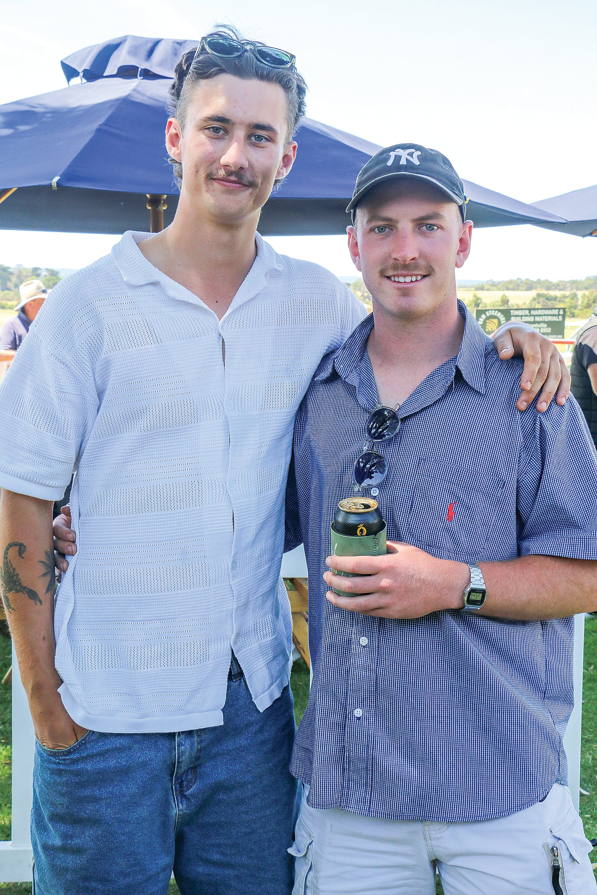 Mirboo North Football Netball Club’s Beau Peters and Taj Eden at Woolamai and District Racing Club’s second meeting of the season. 