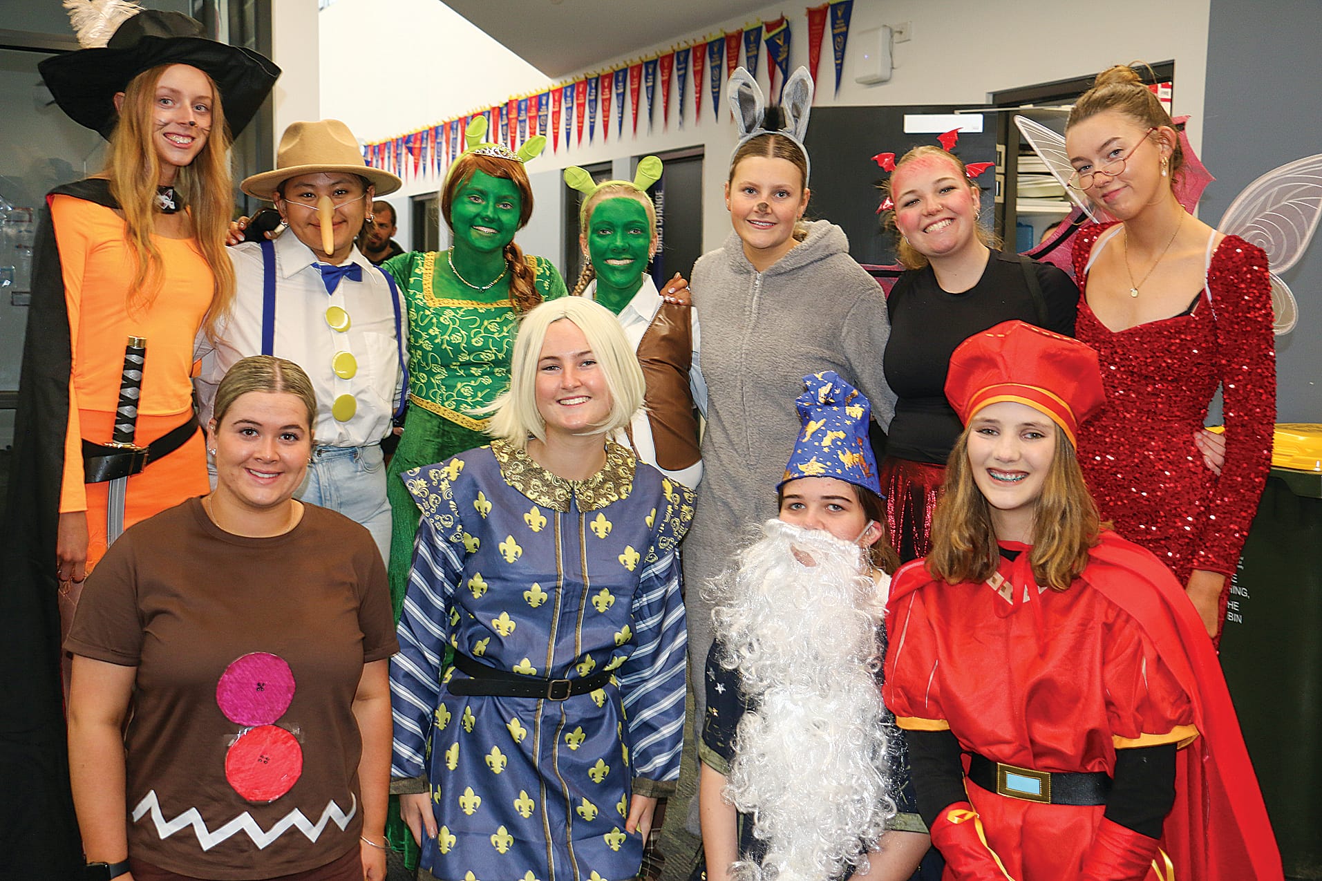 Bass Coast College’s Year 12 students impressed as Shrek characters during Celebration Day. Pictured back from left, Ava Watt, Kyi Kyi Myint, Chloe Butcher, Shaye Brown, Ella Smith, Paige Riley, Jade Wagner, front from left, Keely Dennerly, Amy Scott, Pirren Davis and Alexis van Oss. Tk15_4424