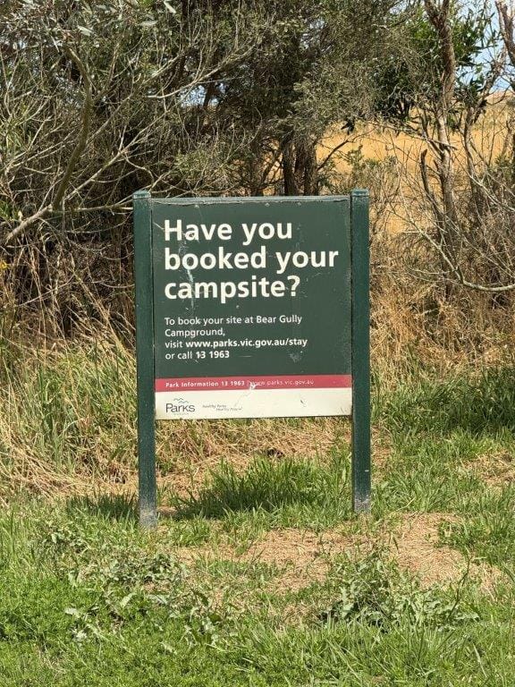 ‘Have you booked your site’? Going to the website might not help however with vacancies on the ground not reflected on www.parks.vic.gov.au/stay