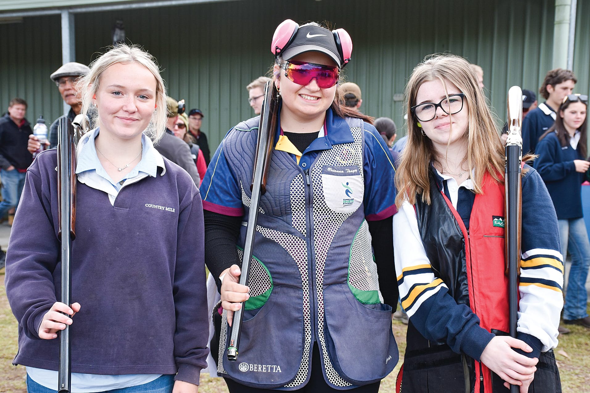 The three senior girls in the shoot off for places in the Howard and Schuback Inter-school Clay Target Shoot were Brianna Tangey from St Paul’s Traralgon, Maddi Gilmore from Sale College and Grace Scott from Maffra Secondary College.