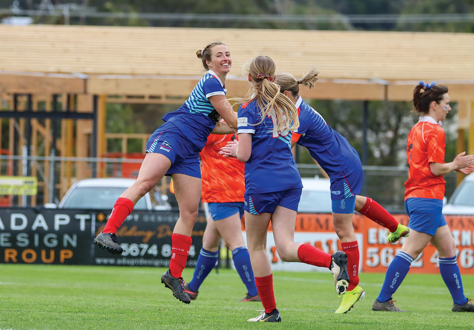 Phillip Island celebrates Jarrah Van Stekelenburg’s goal just two minutes into the Senior Women’s Grand Final. A67_3825