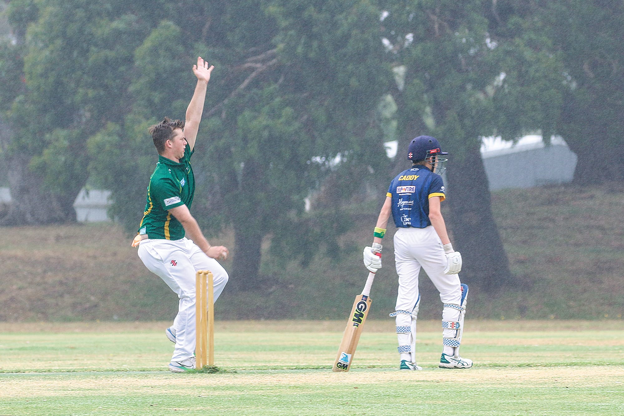 Leongatha Town’s Mitchell Hogarth bowling it up to Wonthaggi Club in C Grade Div 1 at McMahon Reserve B43_0625