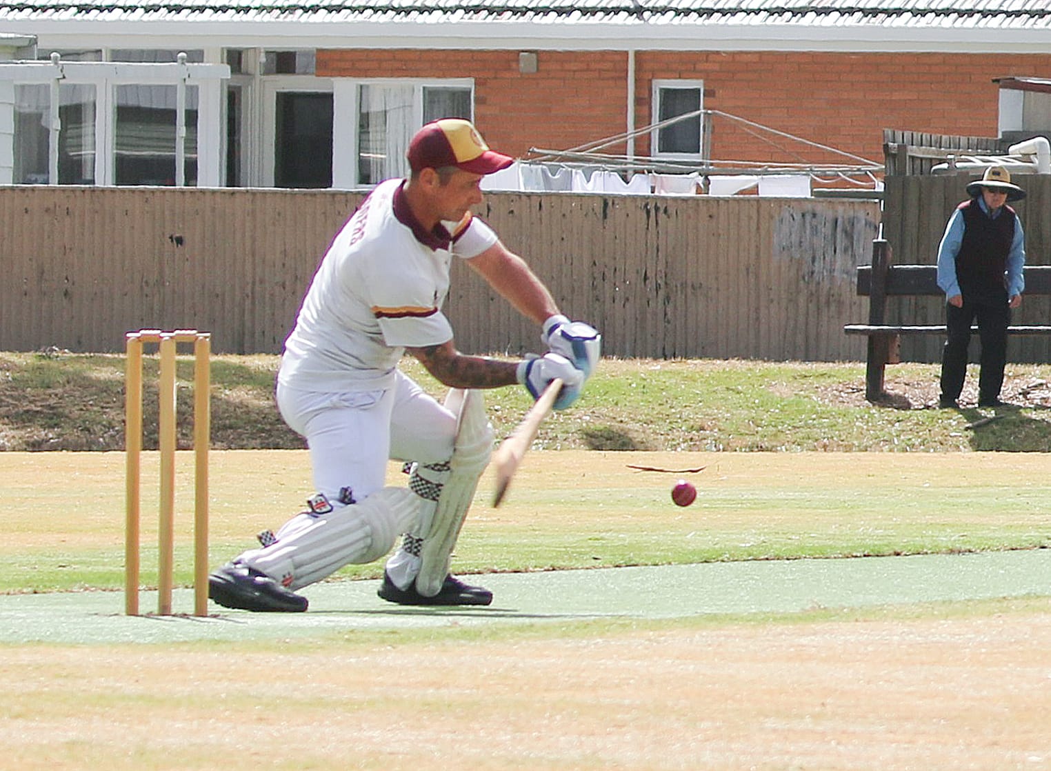 OMK batsman plays at a wide one.