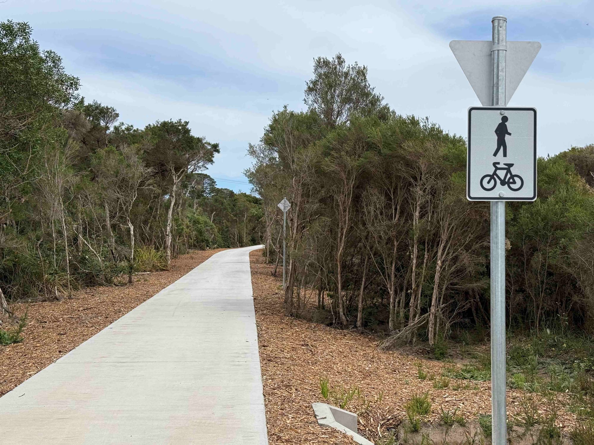 Part of the completed section of the $7.7 million Inverloch to Wonthaggi pathway at Moore’s Road south of Wonthaggi near where a fire started last Wednesday.