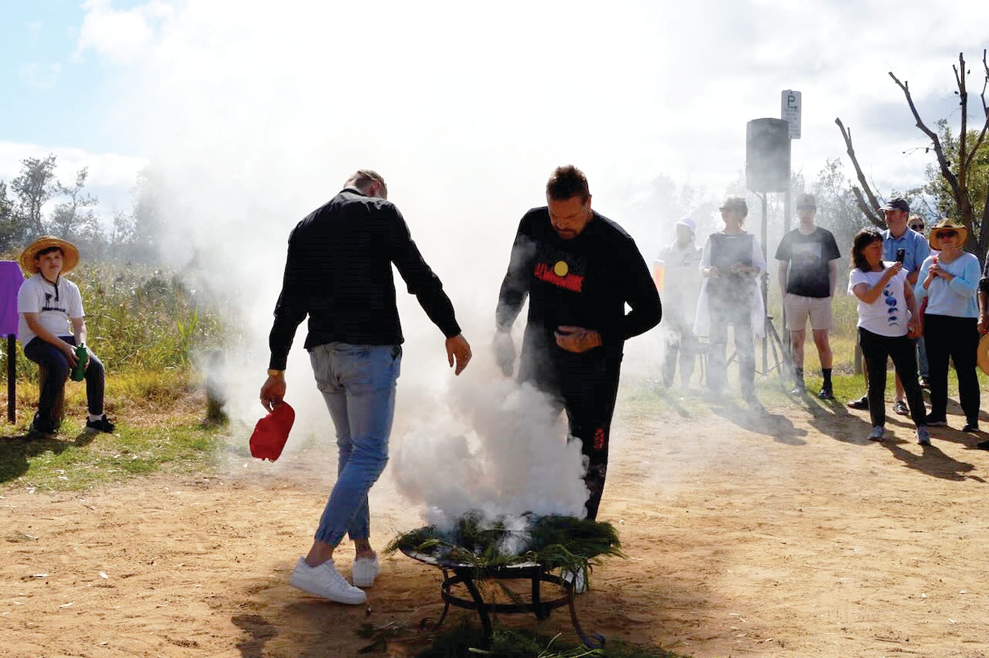 Josh West (right) and son Danny West begin the Ceremony with the Smoking Ceremony.&nbsp;
