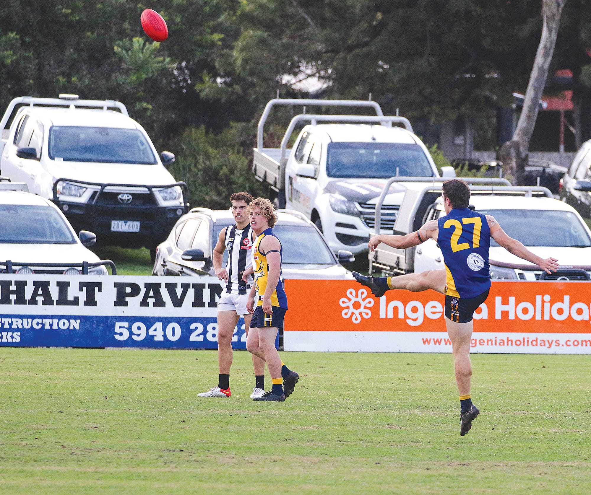 One of the best on the ground, Jamieson Soumilas boots it through for another goal for the Sea Eagles, soaring to victory by 73 points. ob16_2325