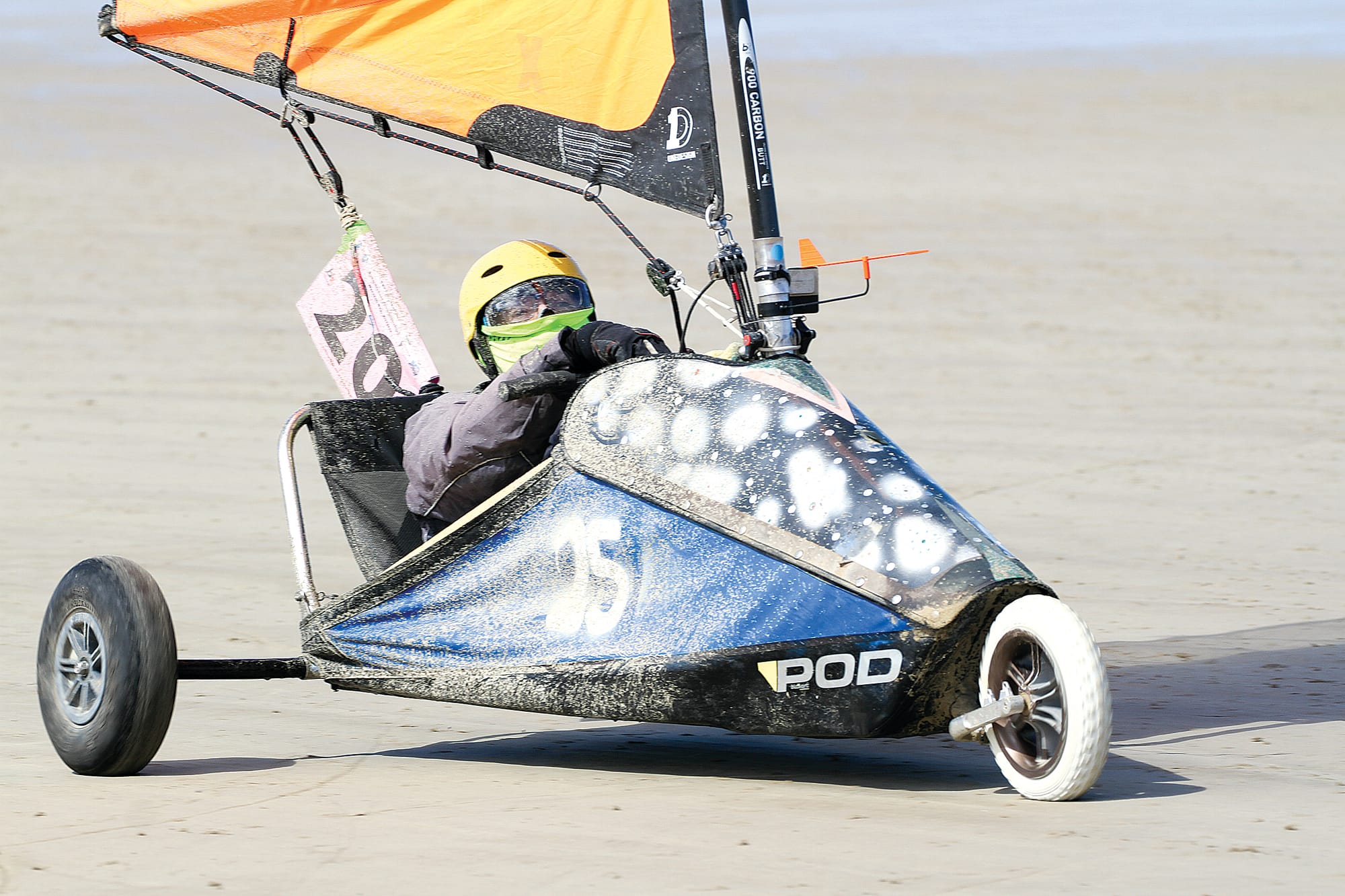 Chris Tyerman from the South Australian Blokart Club racing at Waratah Bay. B40_1225