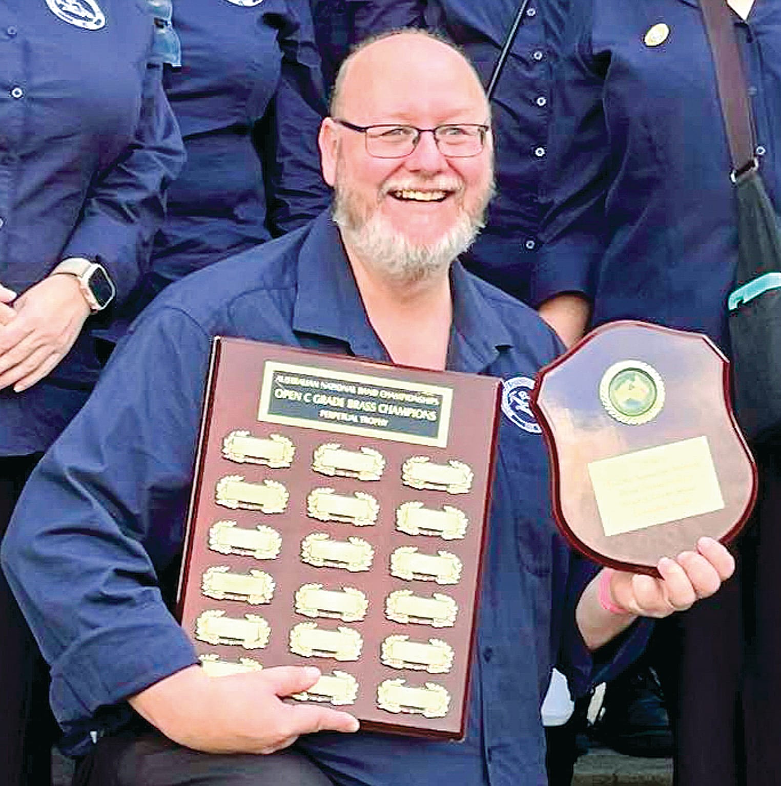 Craig Marinus with the shields won by the Wonthaggi Citizens’ Band at the Australian National Band Championships.