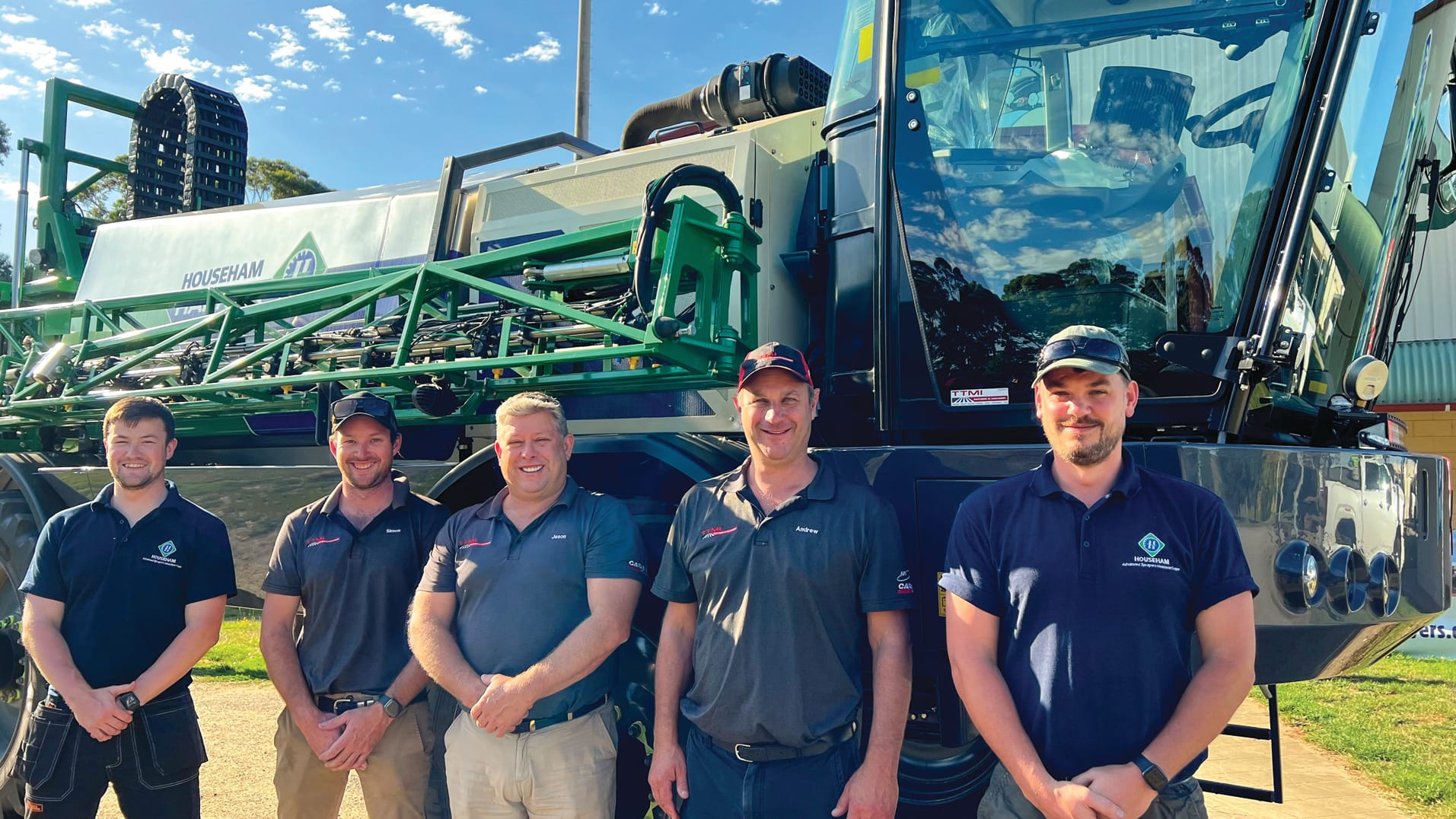 Househam UK Engineering Manager, Andy Tingey, TTMI’s Simon Maloney, Jason Henry, Andrew Snape, and Househam UK Sales Manager, Nick Snowden Launch the Househam Harrier to Australia.