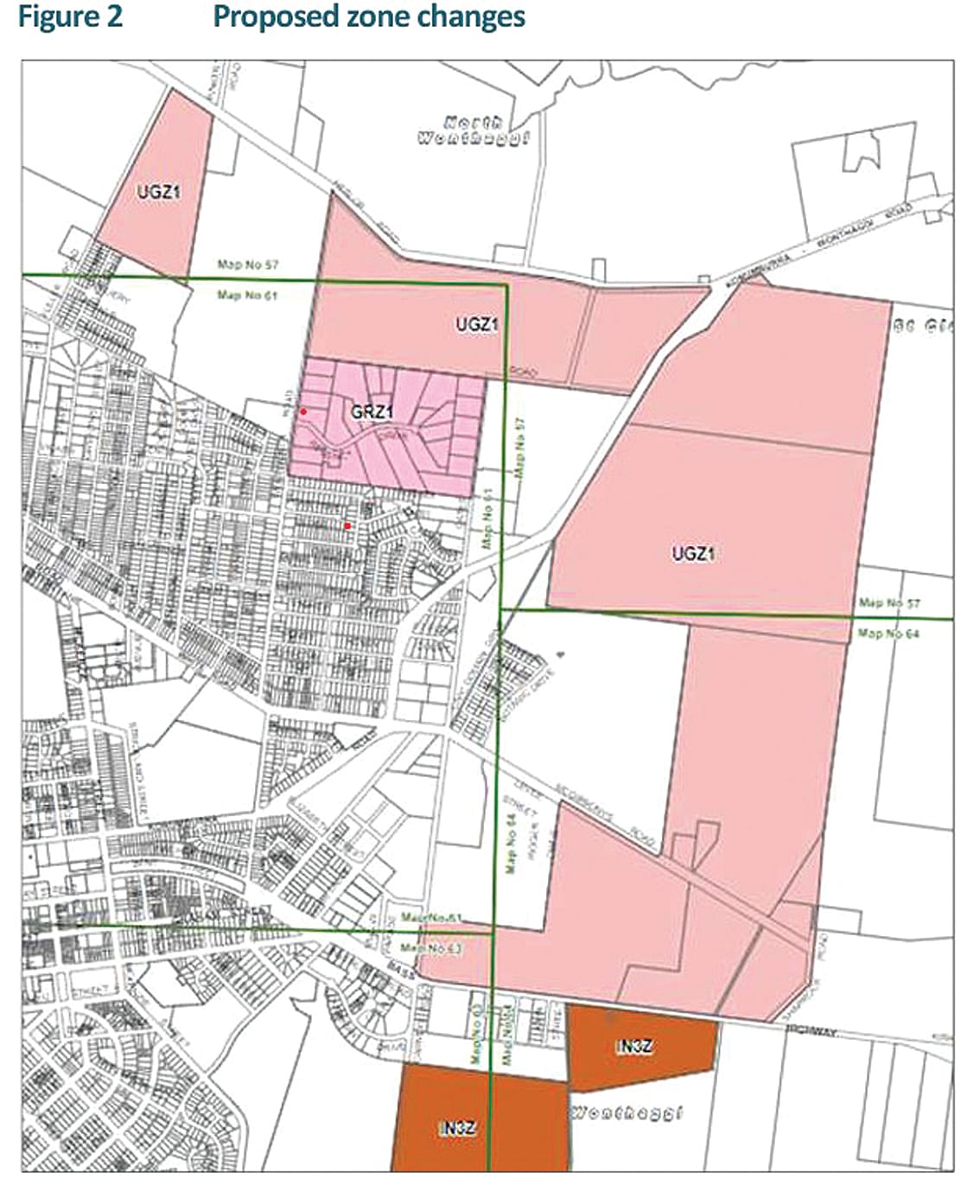 Proposed zone changes within the Wonthaggi North East Precinct Structure Plan.