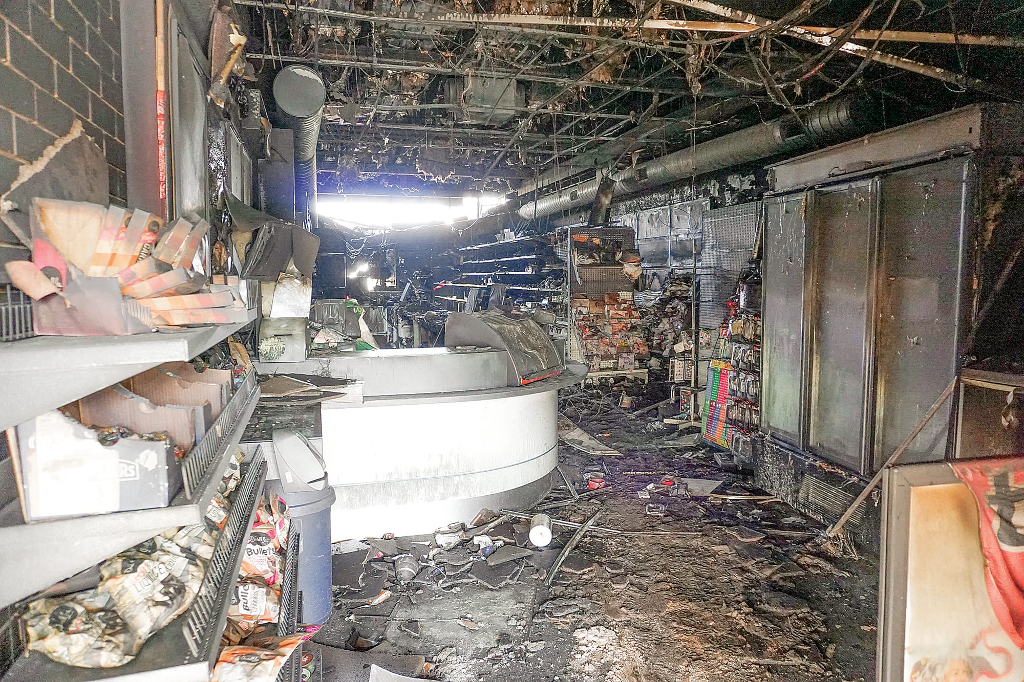 The fire tore through the internal structure of the two-story building which was attended to by 10 CFA vehicles. C17_3022