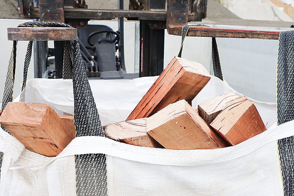A bulka bag containing kiln-dried hardwood mill ends. A06_1525
