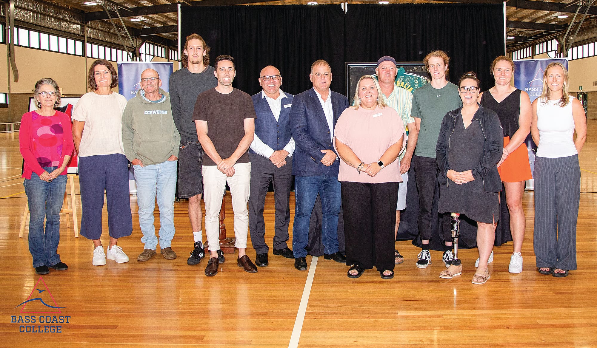 Launching the Dennis Vague sporting alumni honour wall Nick Aitken’s mother Leanne Aitken. Archer and Zachary Reid’s mother Megan Reid, Paul Golby representing his son Mitchell Golby, Hunter Marks, Phillip DeSalvo, Bass Coast S.C. Principal Darren Parker, Darren Berry, Alumni Coordinator Ange Williams, Brett Lovett, Kelly O’Neill, Amanda Drennan, Tamara Luke and Zali Anderson. Photo: Anthony Dal Masetto.