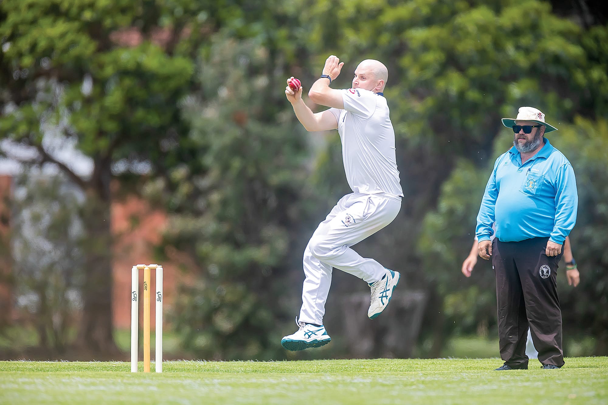 The vision of Phillip Island opening bowler Max Royal proved too much for the OMK batsmen as he destroyed the OMK line up taking 6/17 off 19 probing overs to set the Sharks up for a demoralising win next Saturday. Photo: Peter Cleeland.
