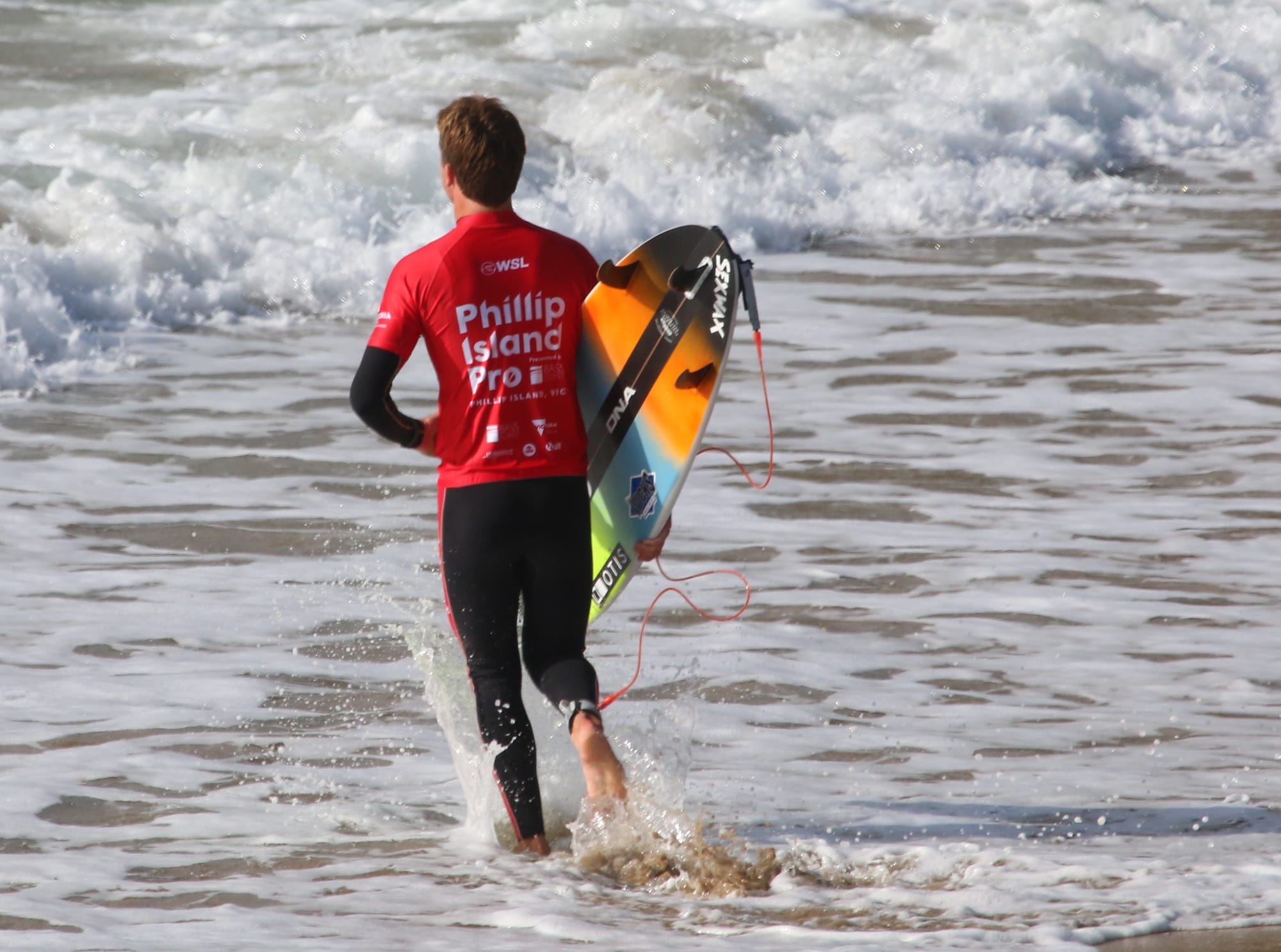Local and visiting Australian surfers hit the water in the WSL rated surfing event on Phillip Island.