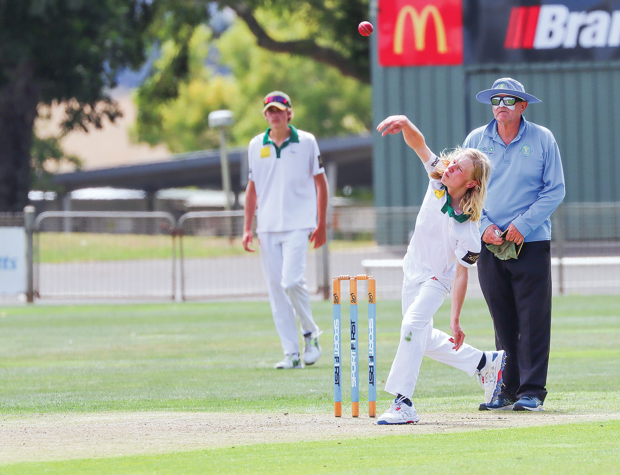 Leg spinner Ethan Smith bowls for Leongatha Town, snavelling 2/39 off his 12 overs as the Scorpions bowled out Koonwarra Leongatha RSL in A1 competition. A32_0825