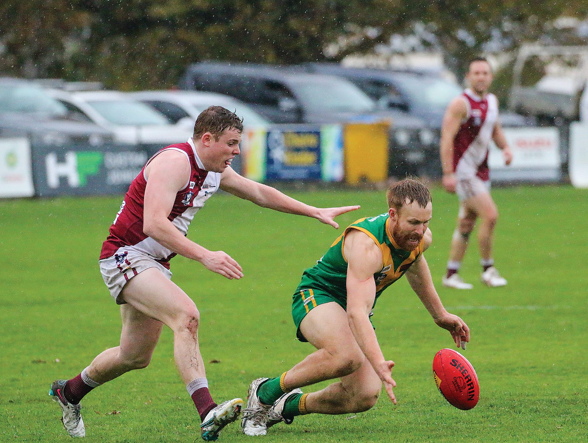 Leongatha’s Tallin Brill kept the ball out of reach of his Traralgon opponent.