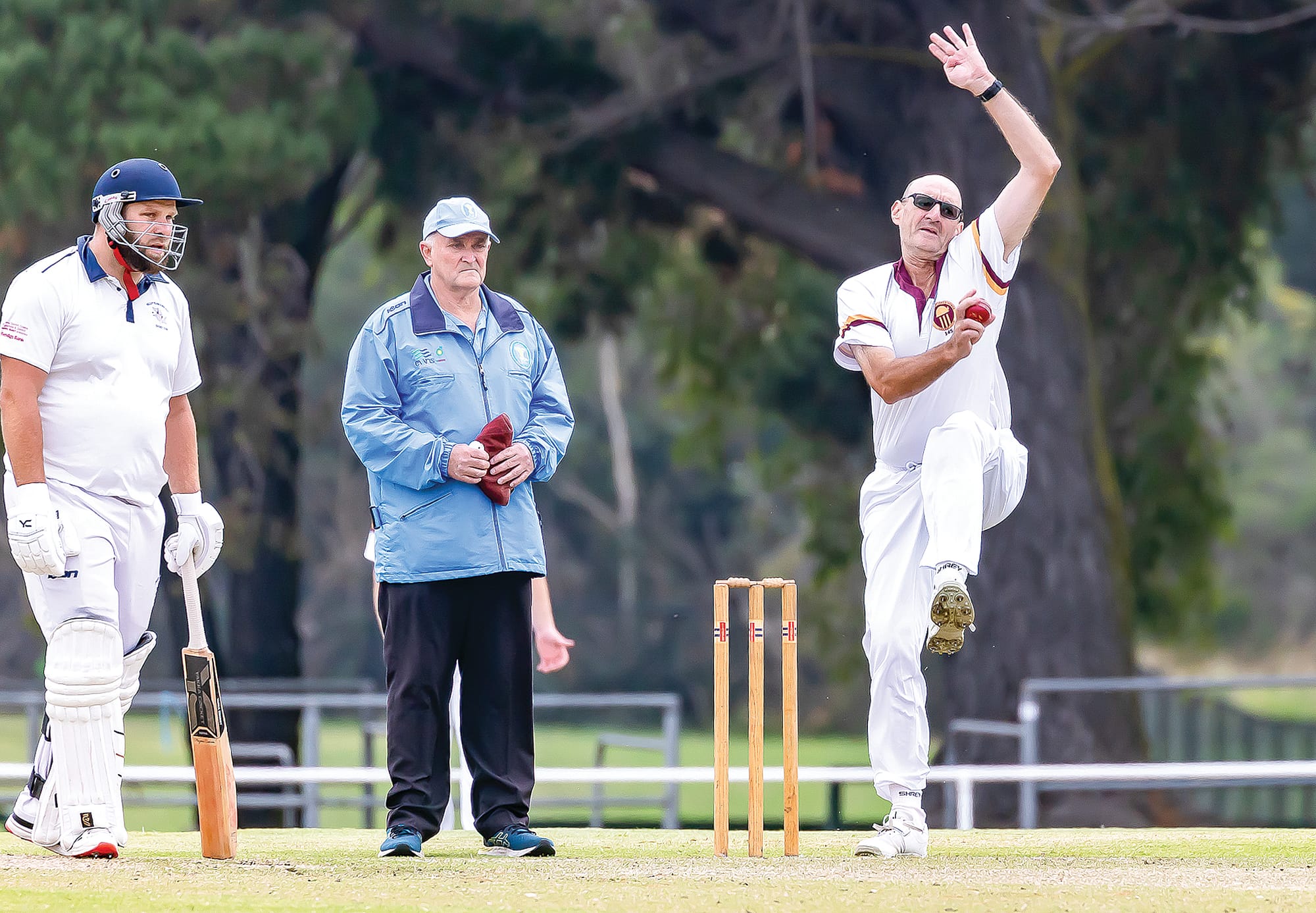 Evergreen Peter Dell bowled magnificently taking 3 for 43 from 28 probing overs. Photo: Peter Cleeland.
