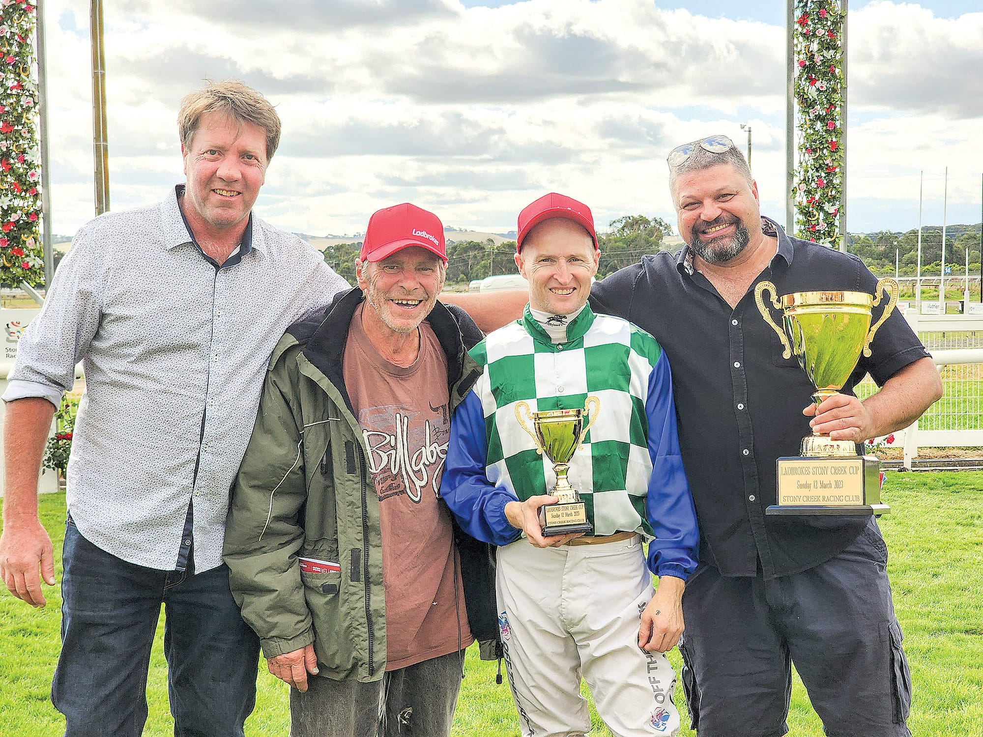 It was all smiles from last years Ladbrokes Stony Creek Cup owners and jockey as Flambeur took home the race with an impressive lead. C46_1123