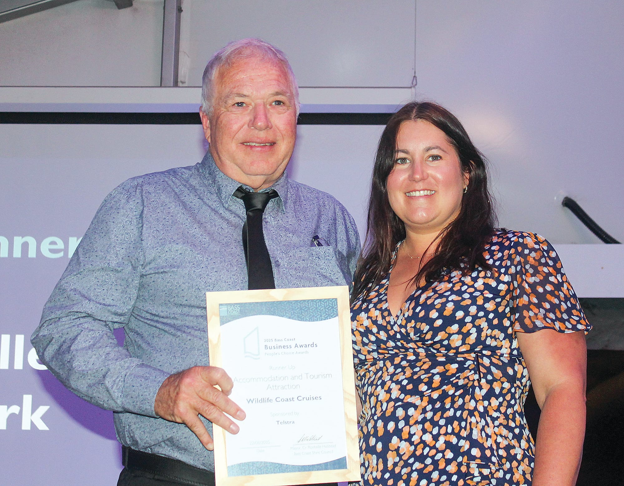 John Dickie and Jess Patman, Wildlife Coast Cruises (runner up) Accommodation and Tourism Attraction (People’s Choice Award). B43_3425