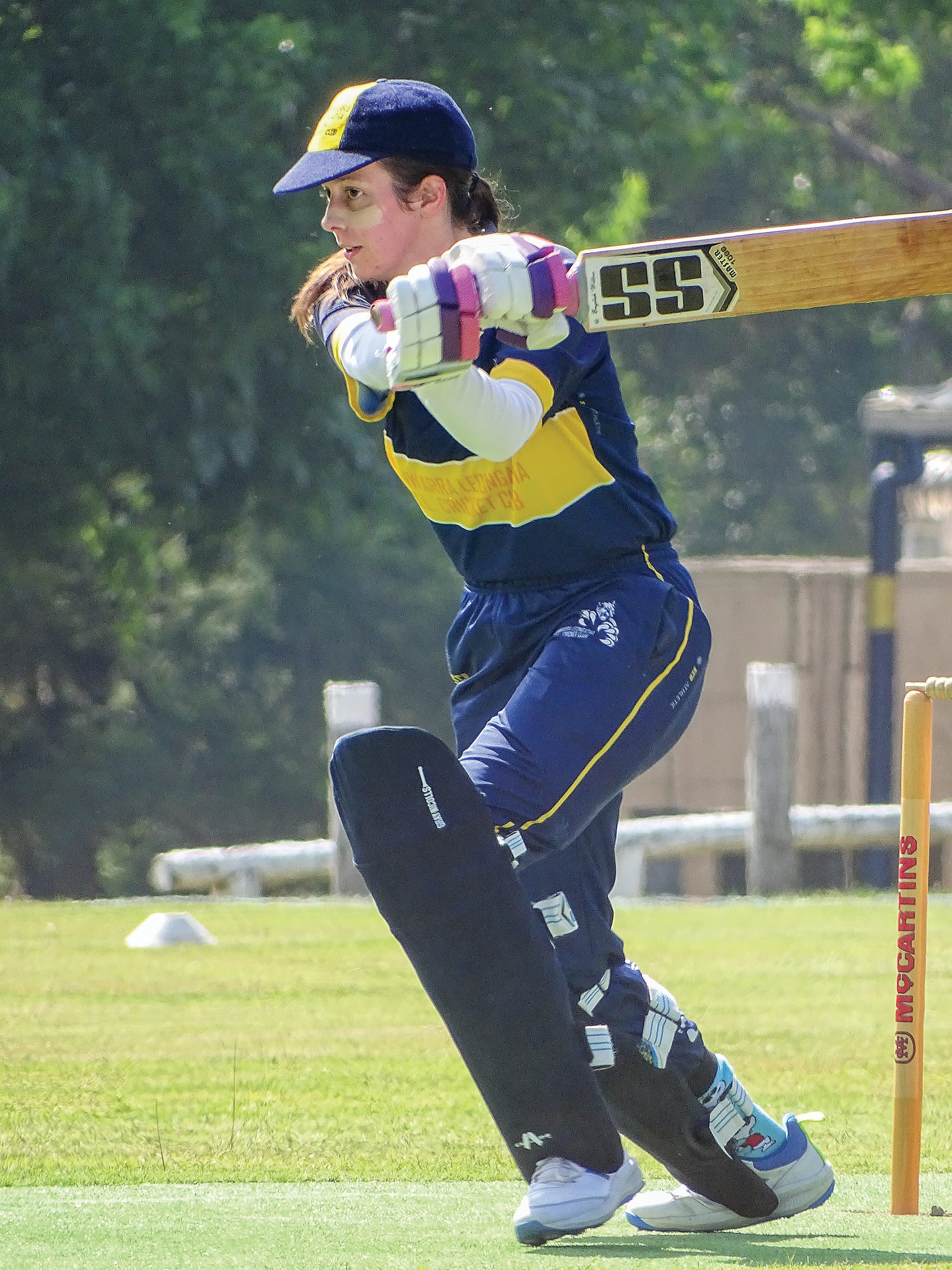 Koonwarra Leongatha RSL’s Brit Thomas shows off her batting skill against Kilcunda-Bass. Photo: Jodie Arnup.