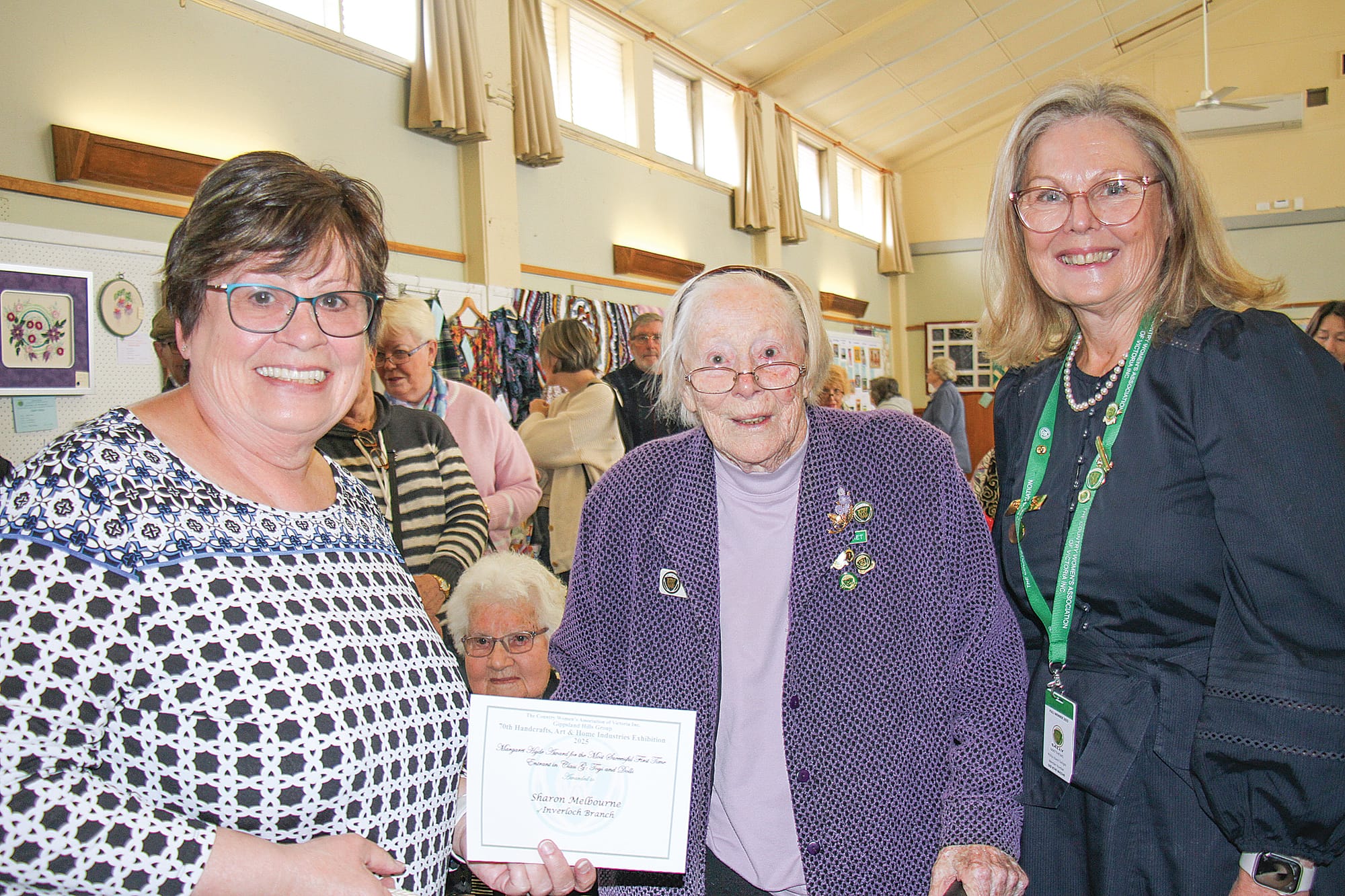 Sharon Melbourne, Margaret Hyde and Sally Ann Matthews at the Gippsland Hills CWA 70th Exhibition. B41_1425