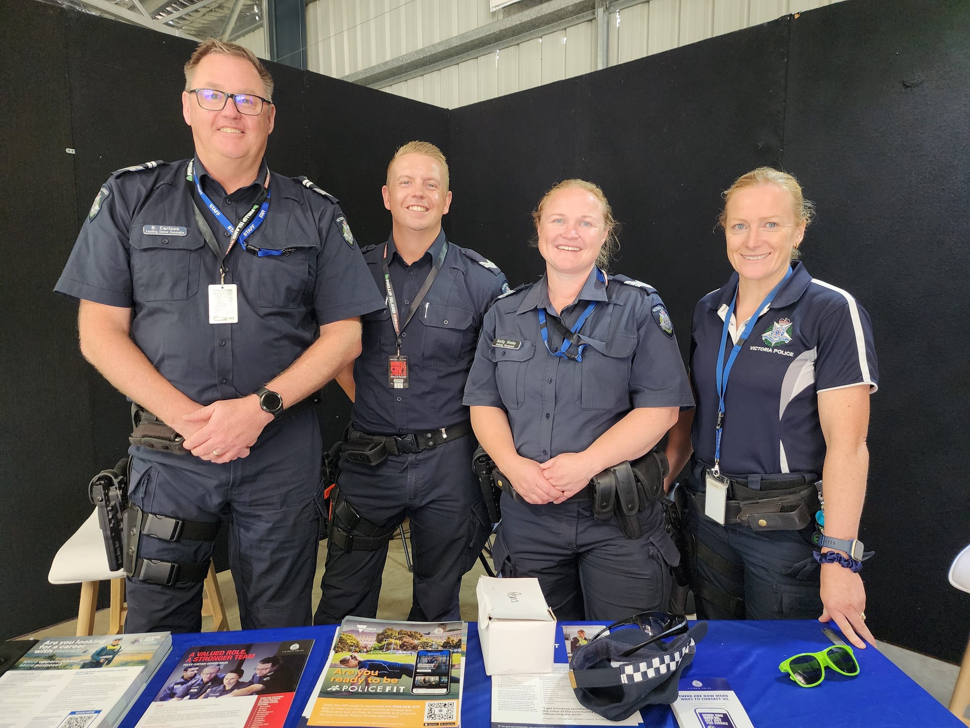 Victoria Police Proactive Policing Unit officers were on hand at the Expo. From left, Bass Coast Leading Senior Constable Nick Carlson alongside Latrobe Unit's Senior Constable J. de Jong, Acting Sergeant K. Hicks and Leading Senior Constable C. Donlon.