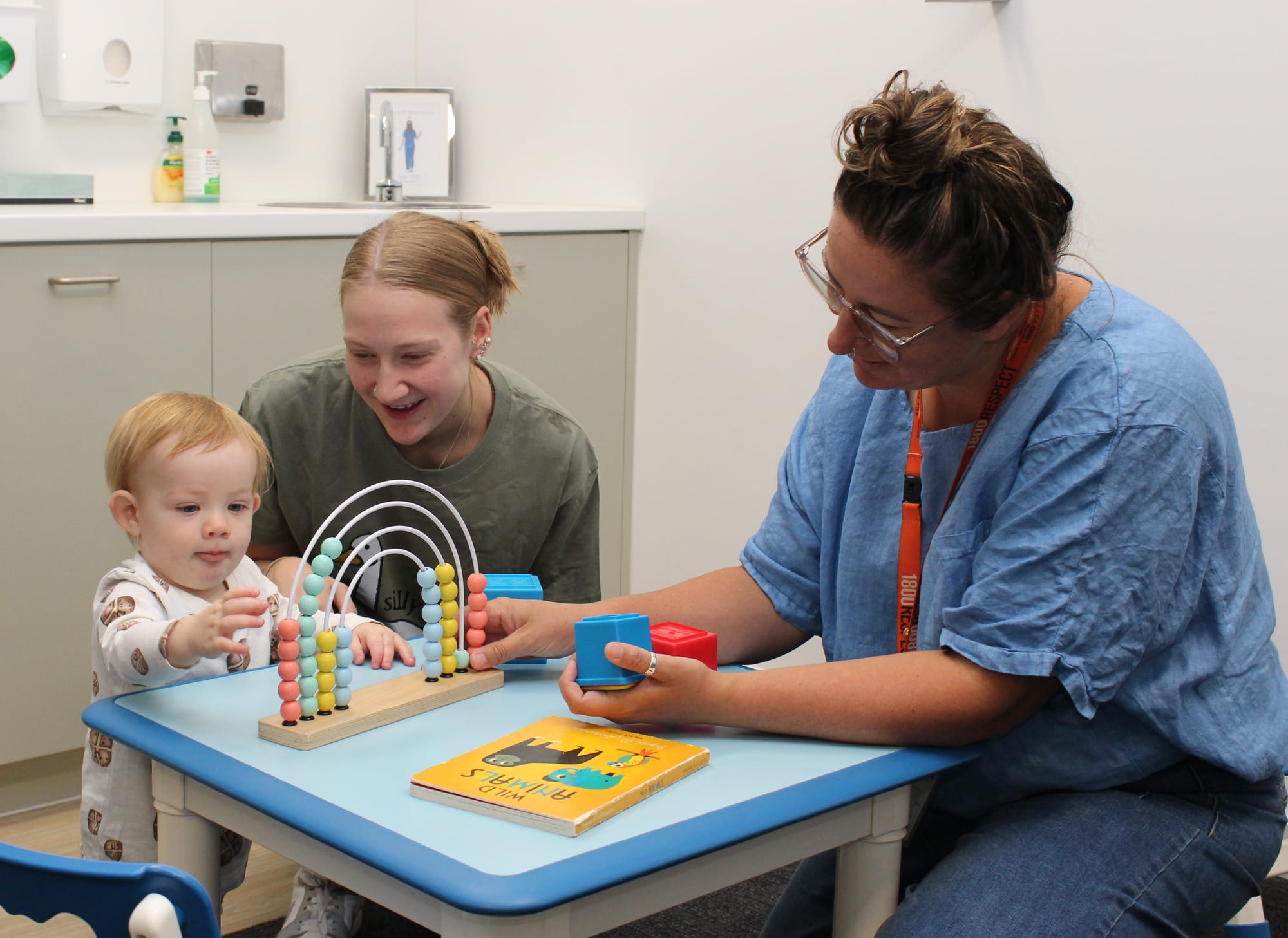 Maternal and Child Health Nurse Danielle Thomas consults new mother Emma Ton and her son Mason Fleming at Bass Coast Health’s site at Drysdale Street Kindergarten, Wonthaggi. 